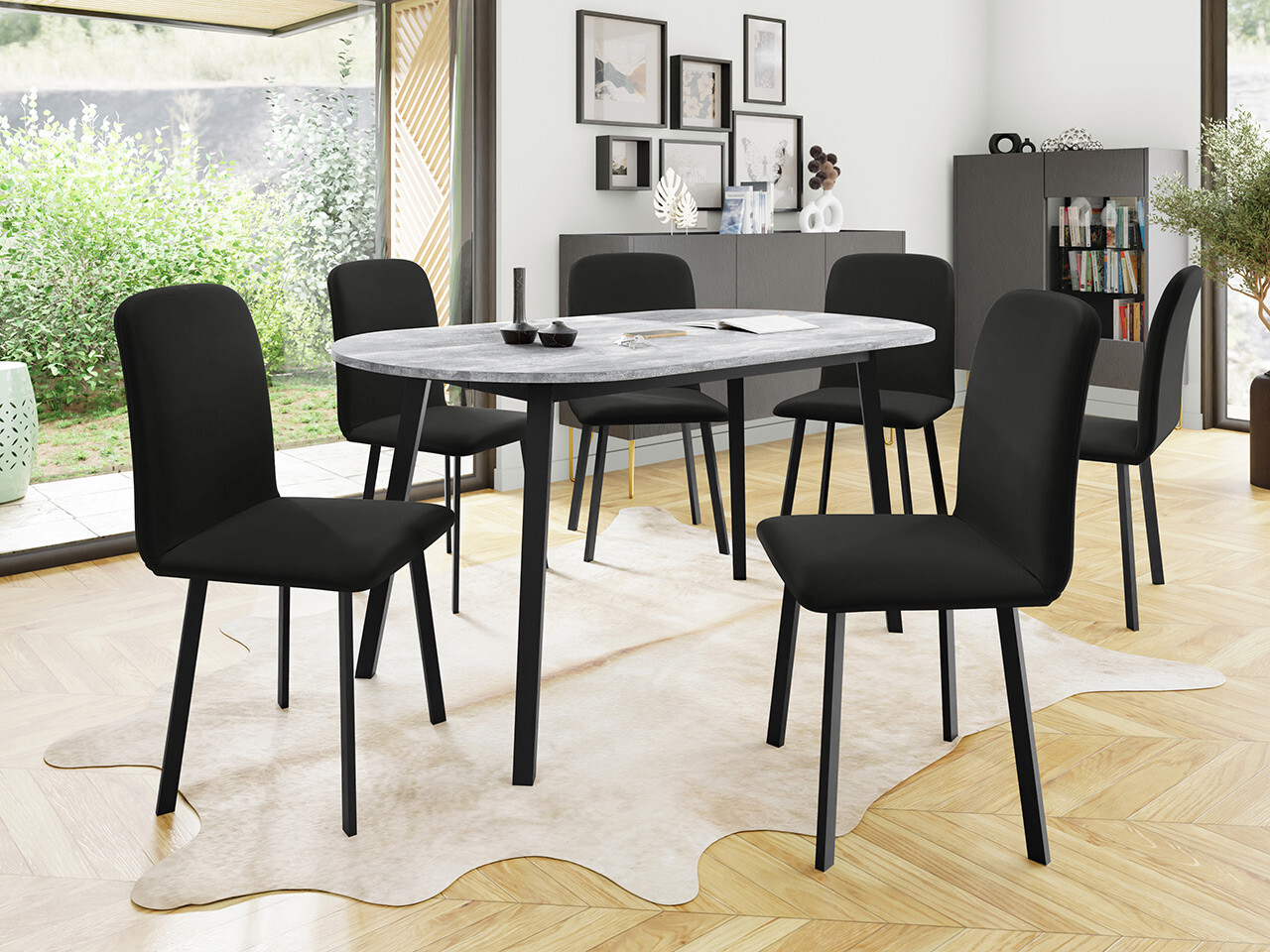 Set de mese Edmond 121 (Marmură cenușie + Negru)