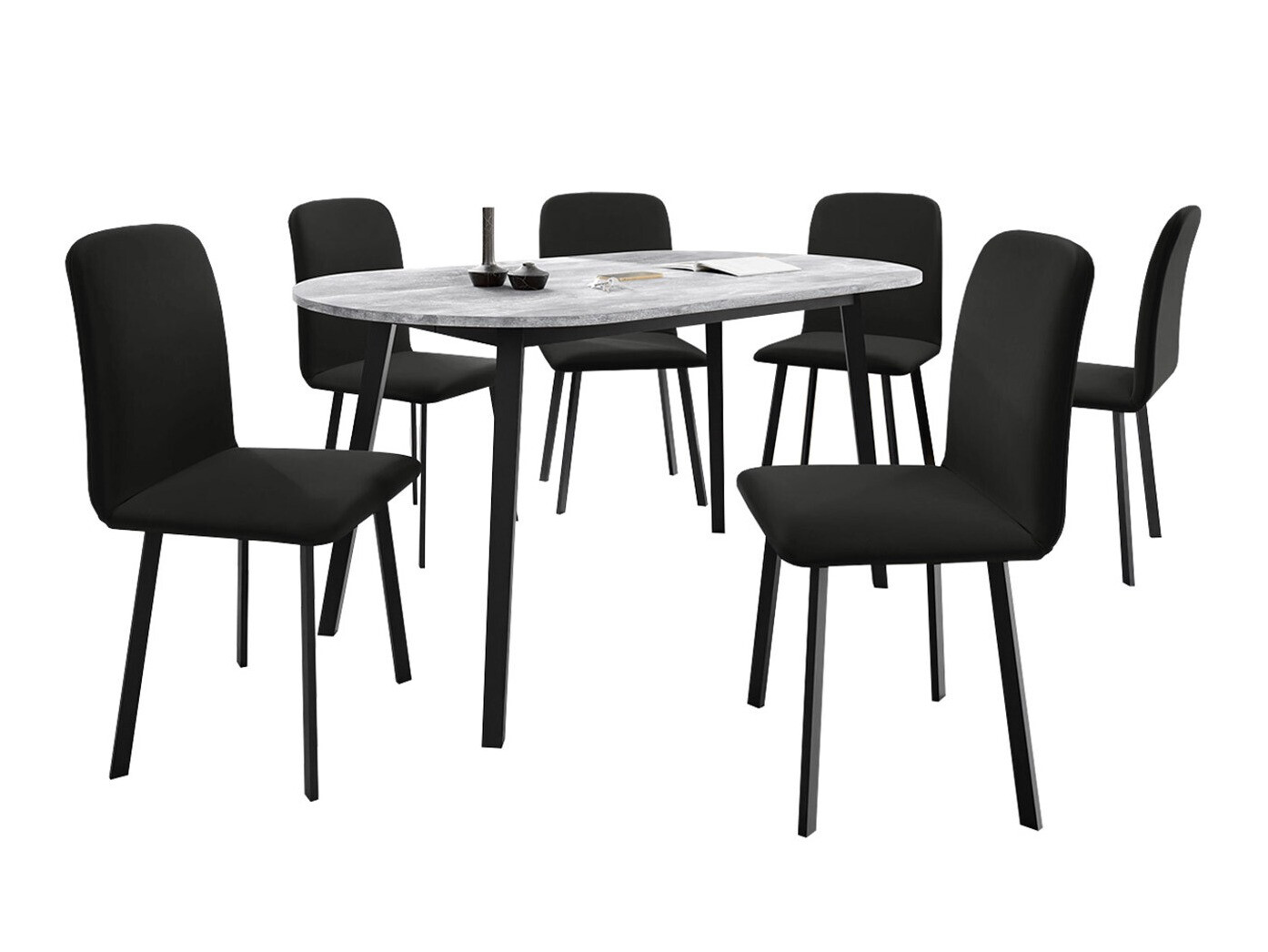 Set de mese Edmond 121 (Marmură cenușie + Negru)