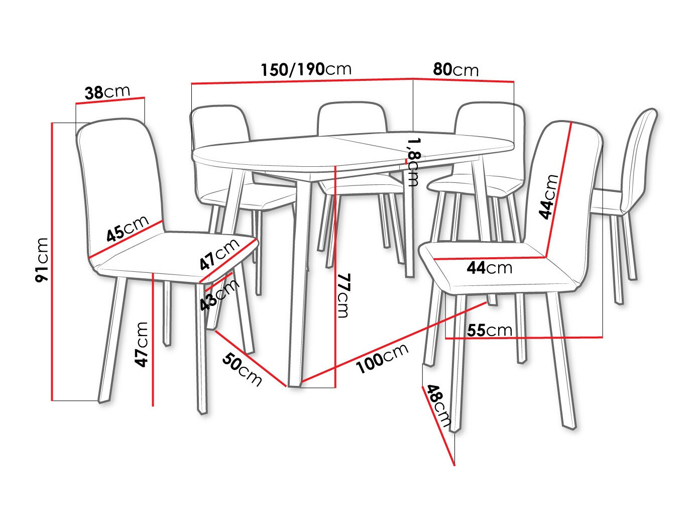 Set de mese Edmond 121 (Marmură cenușie + Negru)