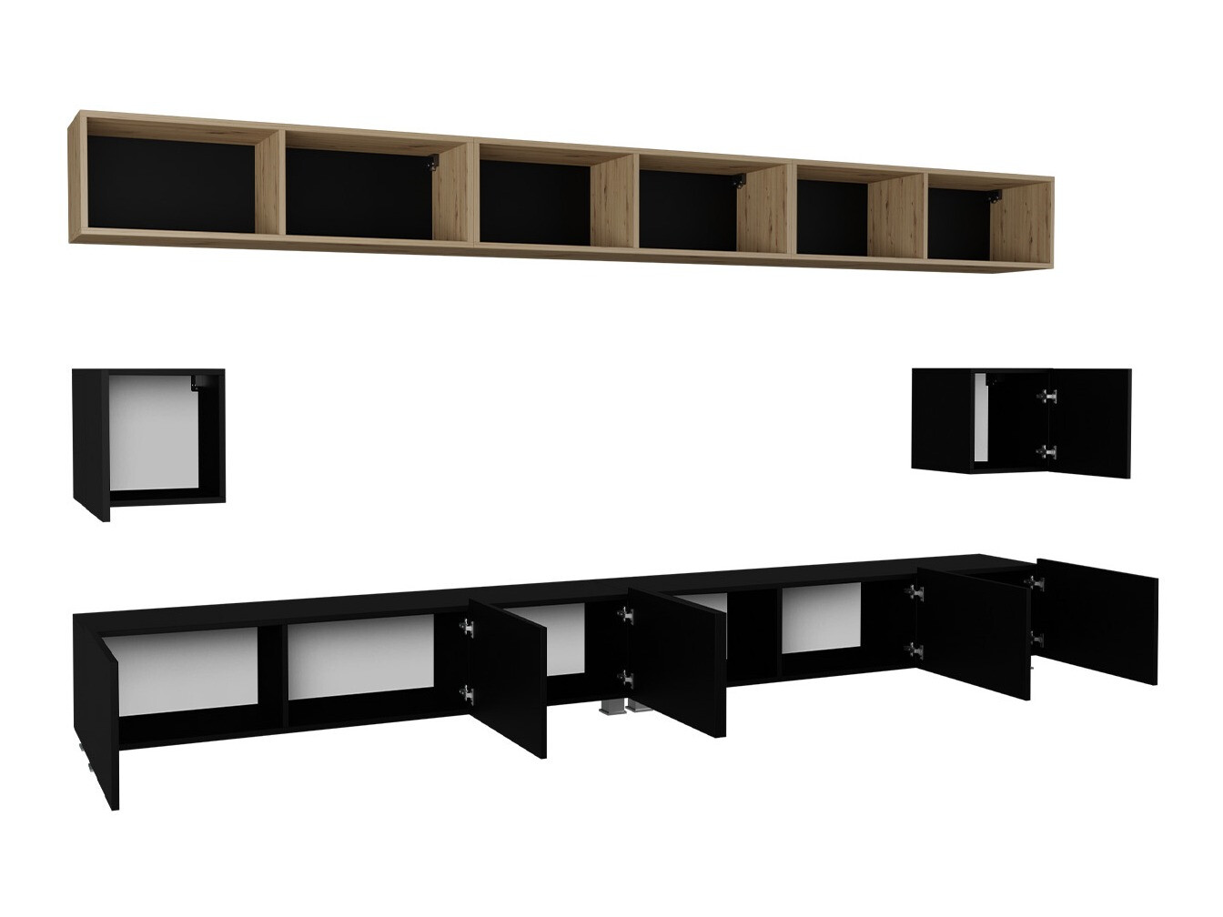 Set de living Remus XXXIII (Negru + Negru lucios + Stejar artizan)