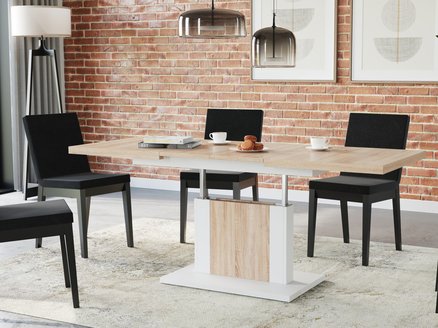 Măsuță de cafea extensibila Glendale 103 (Stejar Sonoma + Alb)