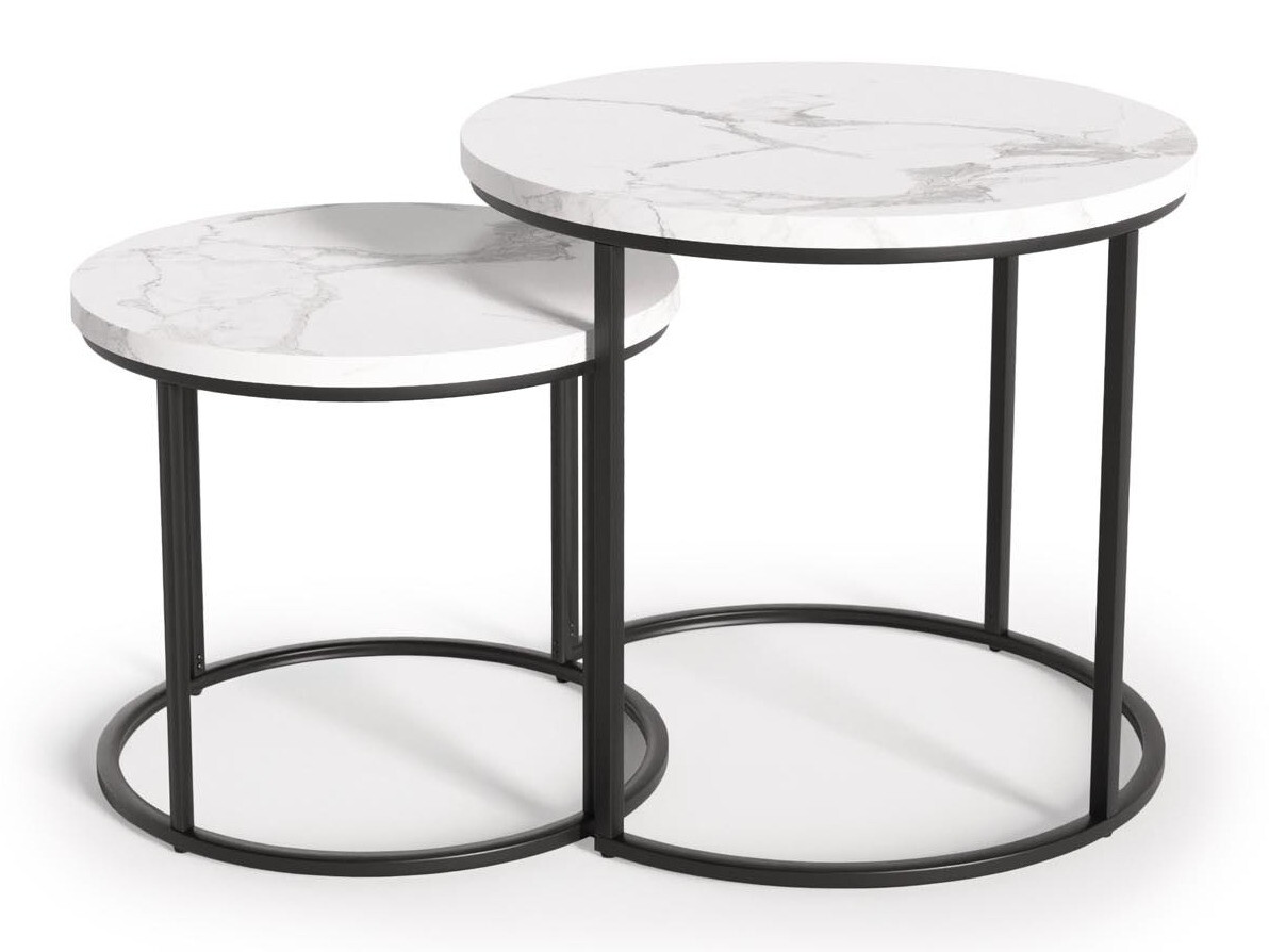 Set de măsuțe de cafea Houston 951 (Marmură albă + Negru)