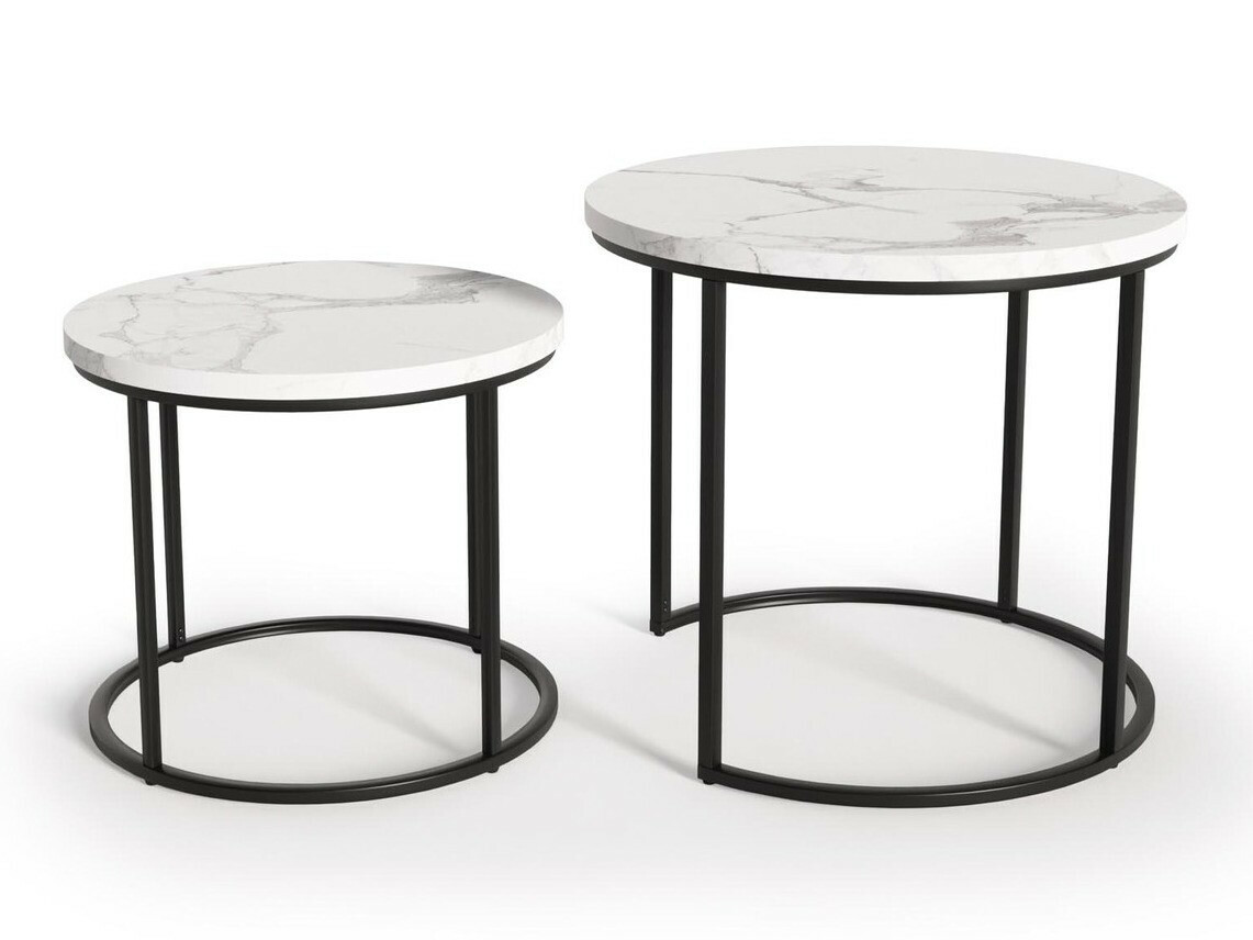 Set de măsuțe de cafea Houston 951 (Marmură albă + Negru)