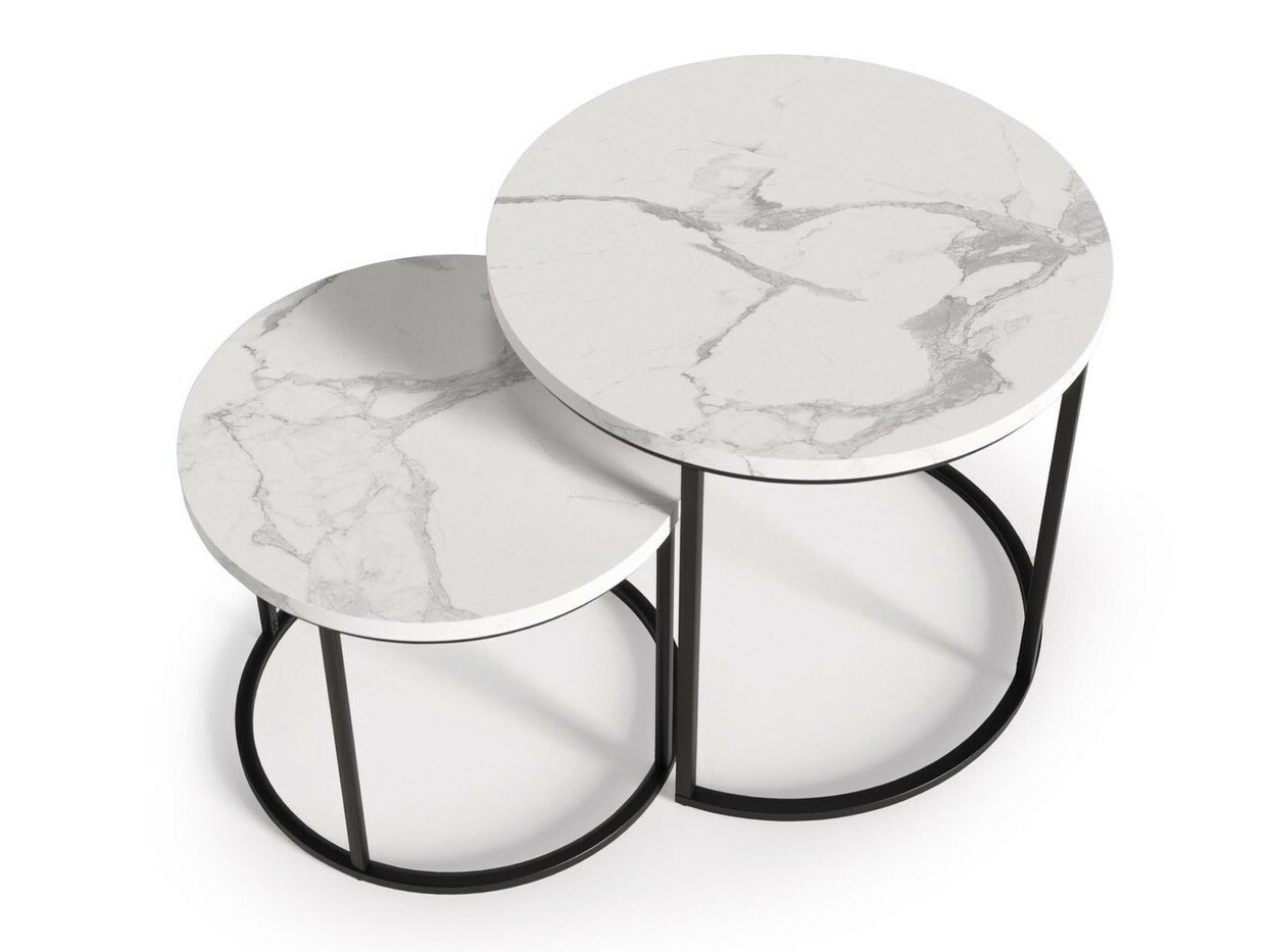 Set de măsuțe de cafea Houston 951 (Marmură albă + Negru)