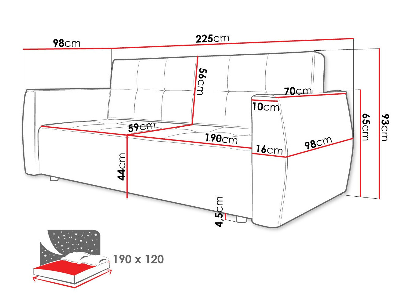 Canapea extensibilă Edinburg 107 (Poso 55 + Paros 05)