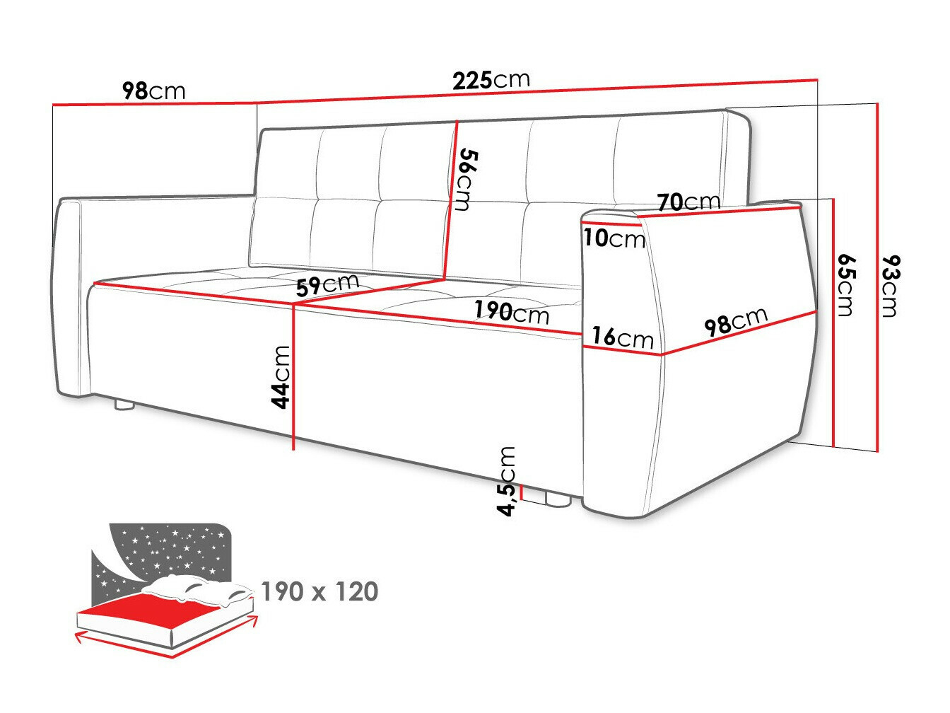 Canapea extensibilă Edinburg 107 (Poso 14 + Kronos 14)