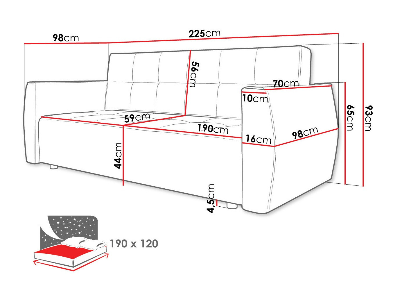 Canapea extensibilă Edinburg 107 (Poso 22 + Kronos 22)