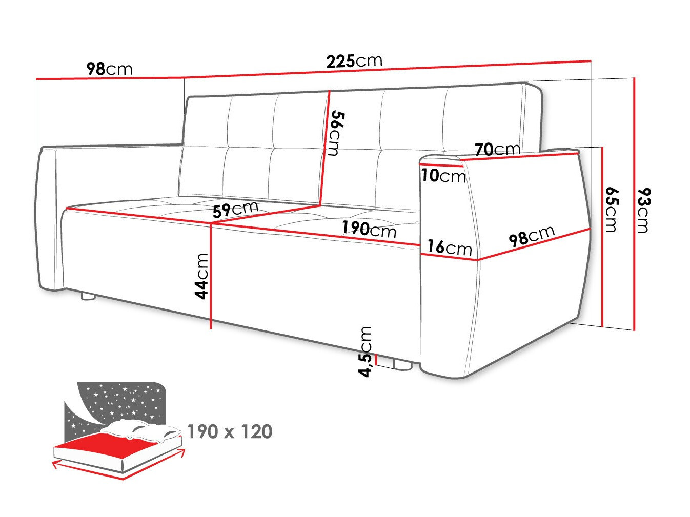 Canapea extensibilă Edinburg 107 (Poso 39 + Kronos 39)