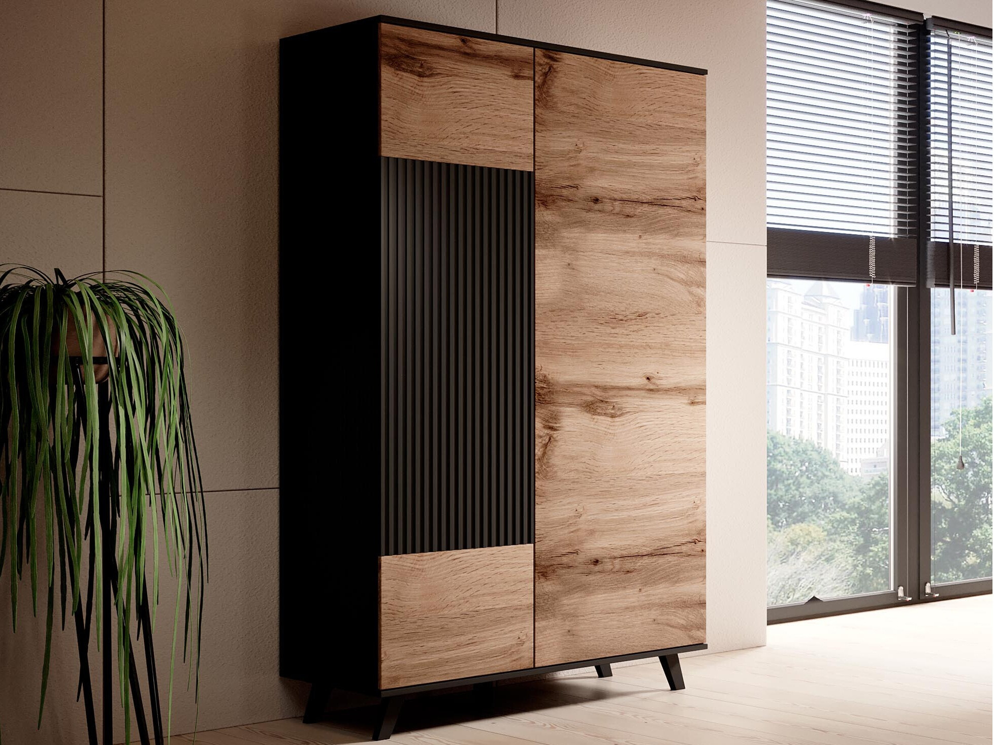 Dulap Luelia 113 (Negru + Stejar Wotan)