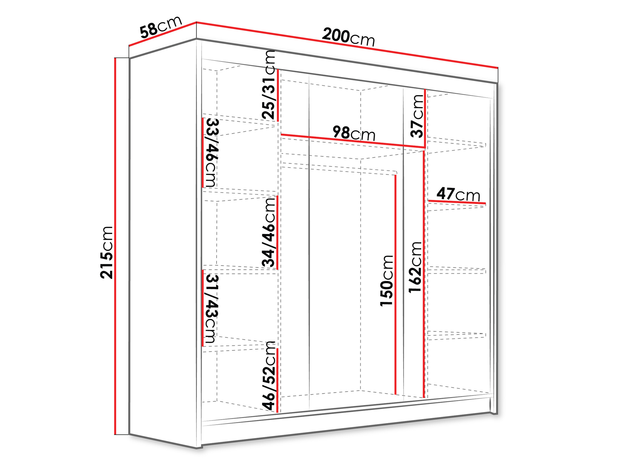 Dulap Closico Plenor VI (Negru + Alb)