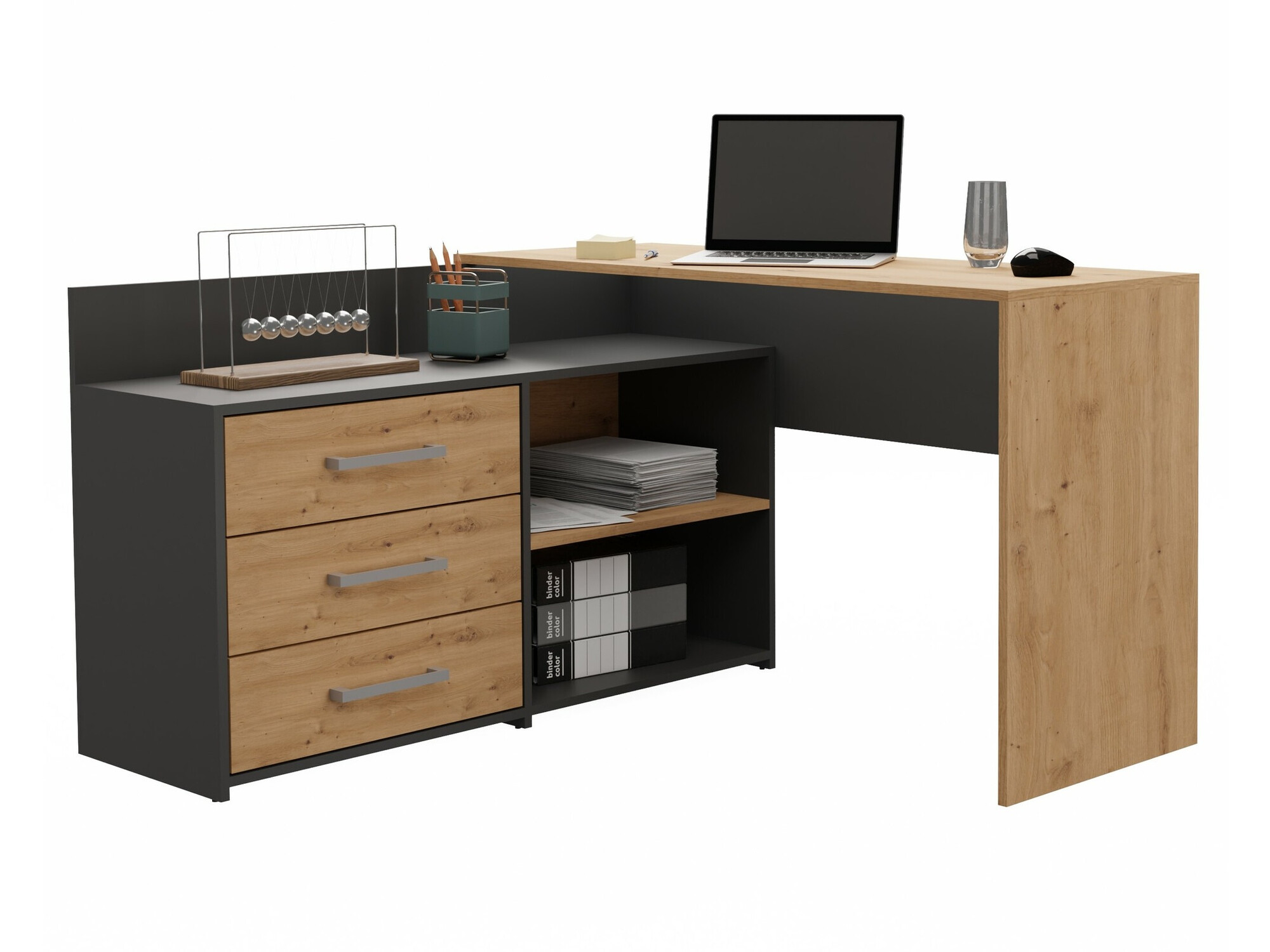 Birou de colt Mandeville 131 (Antracit + Stejar artizan)