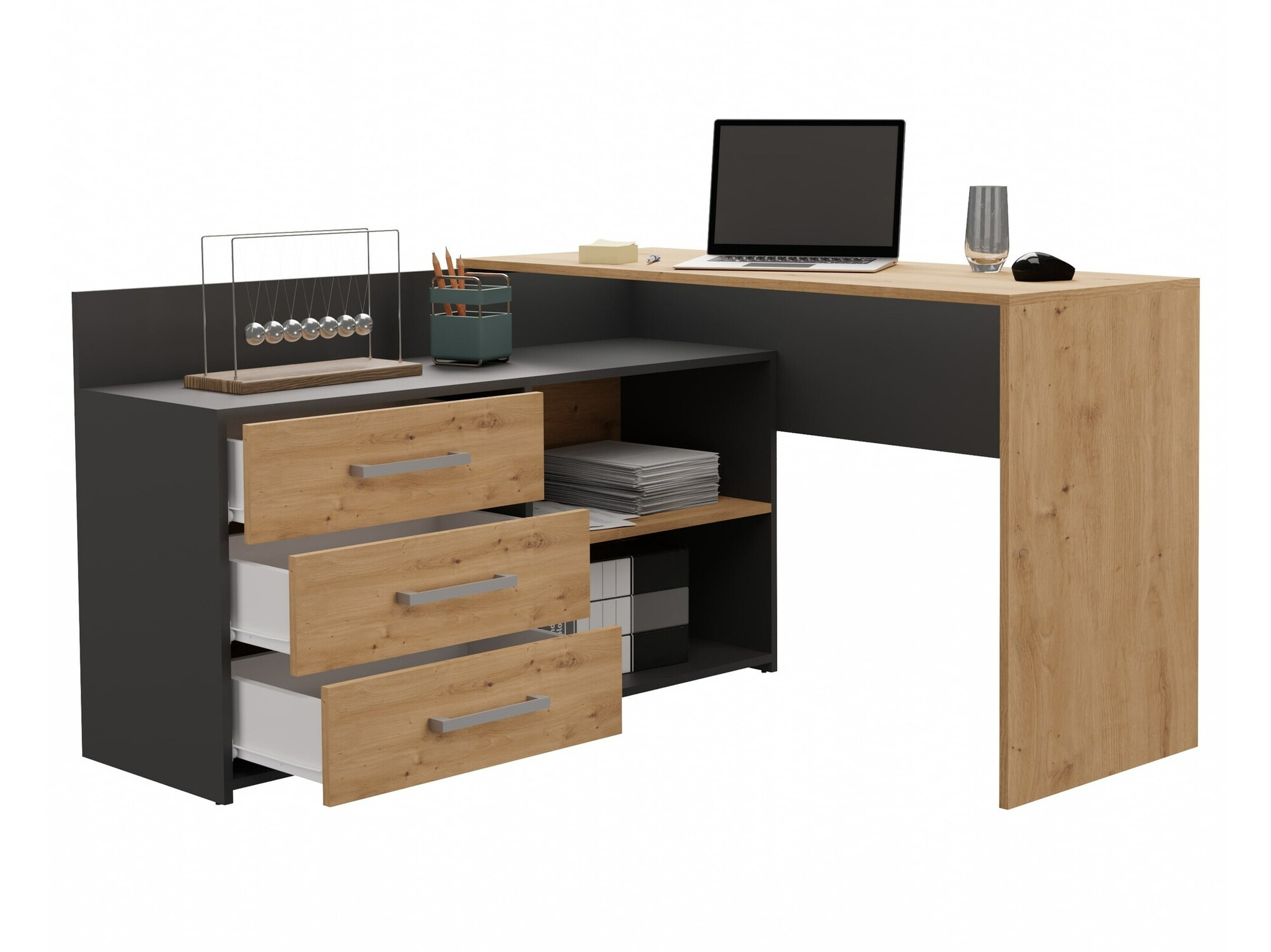 Birou de colt Mandeville 131 (Antracit + Stejar artizan)