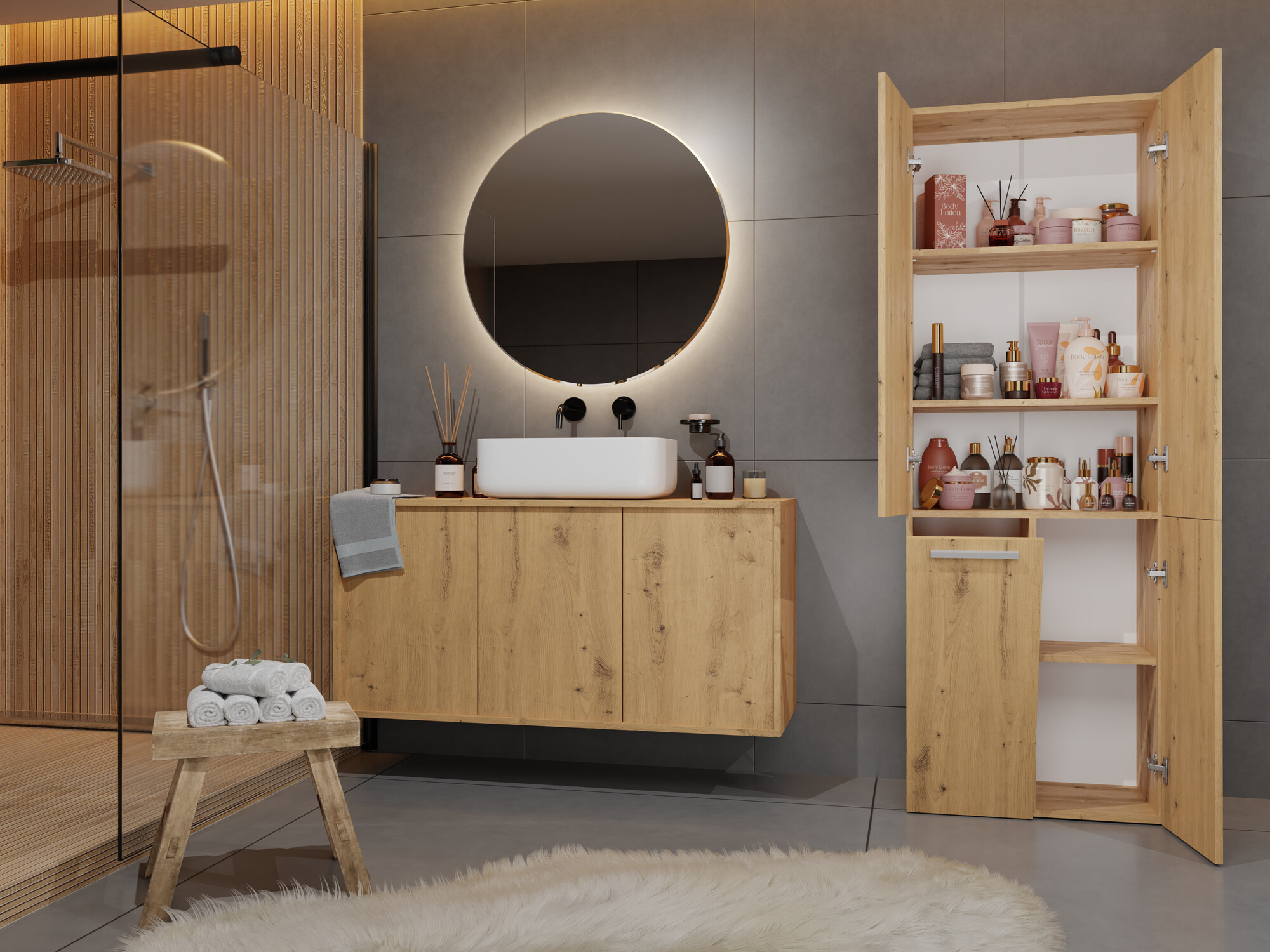 Cabinet de baie neancorat Nolmaru 100 (Stejar artizan)