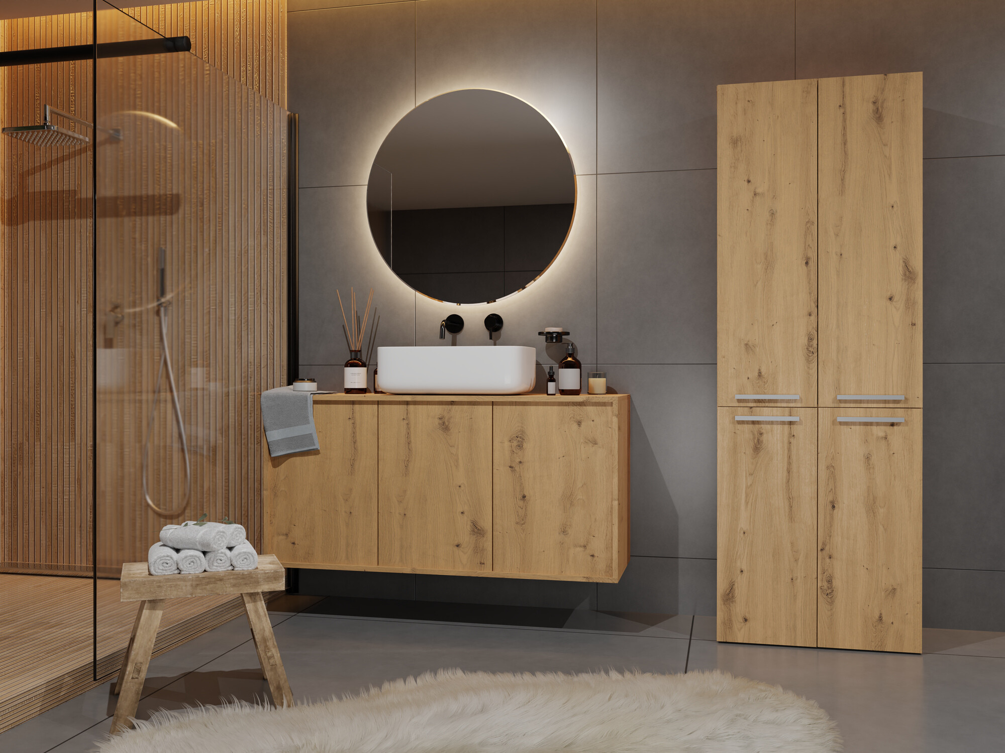 Cabinet de baie neancorat Nolmaru 102 (Stejar artizan)
