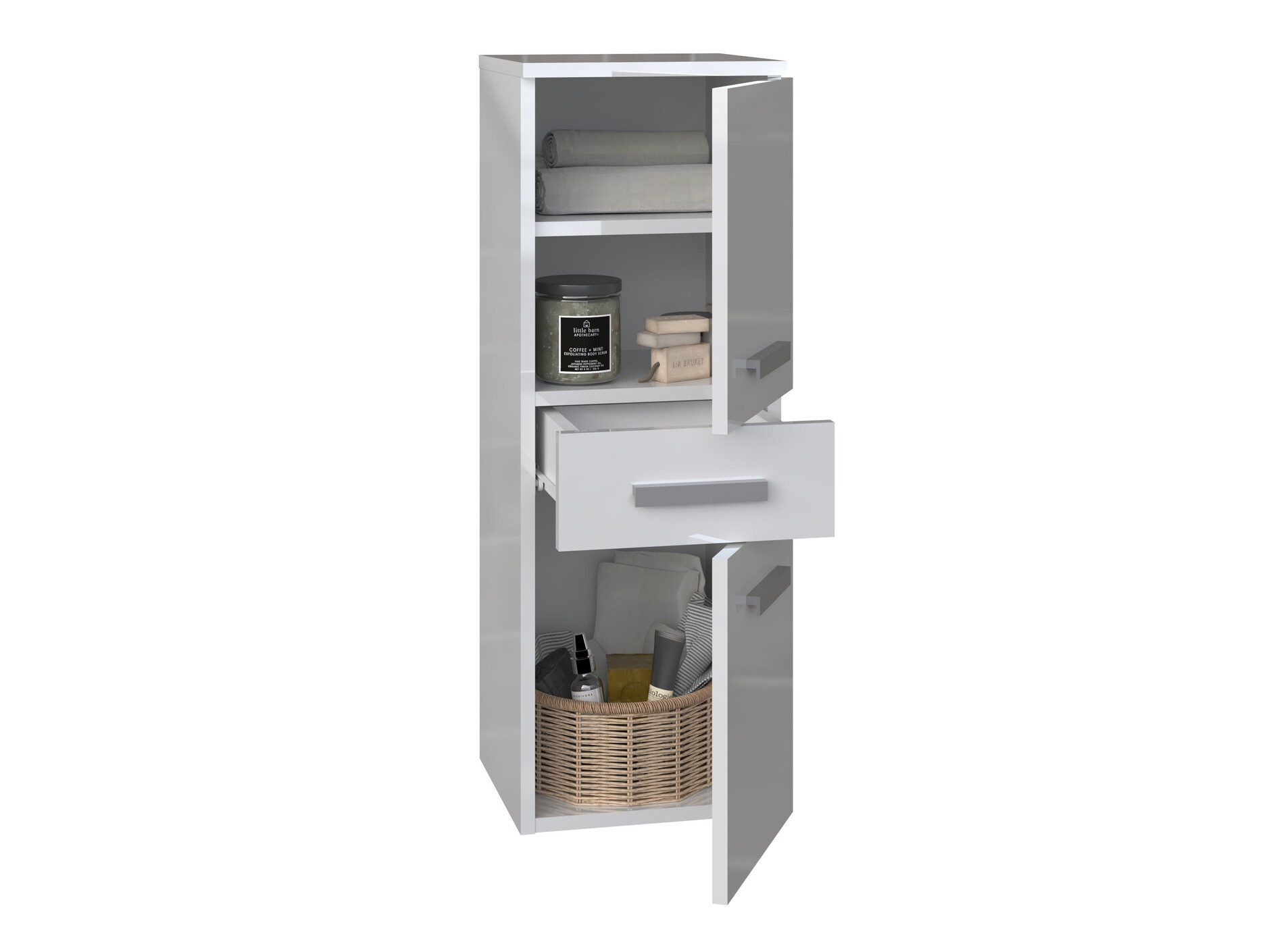 Cabinet de baie neancorat Nolmaru 108 (Alb + Alb lucios)