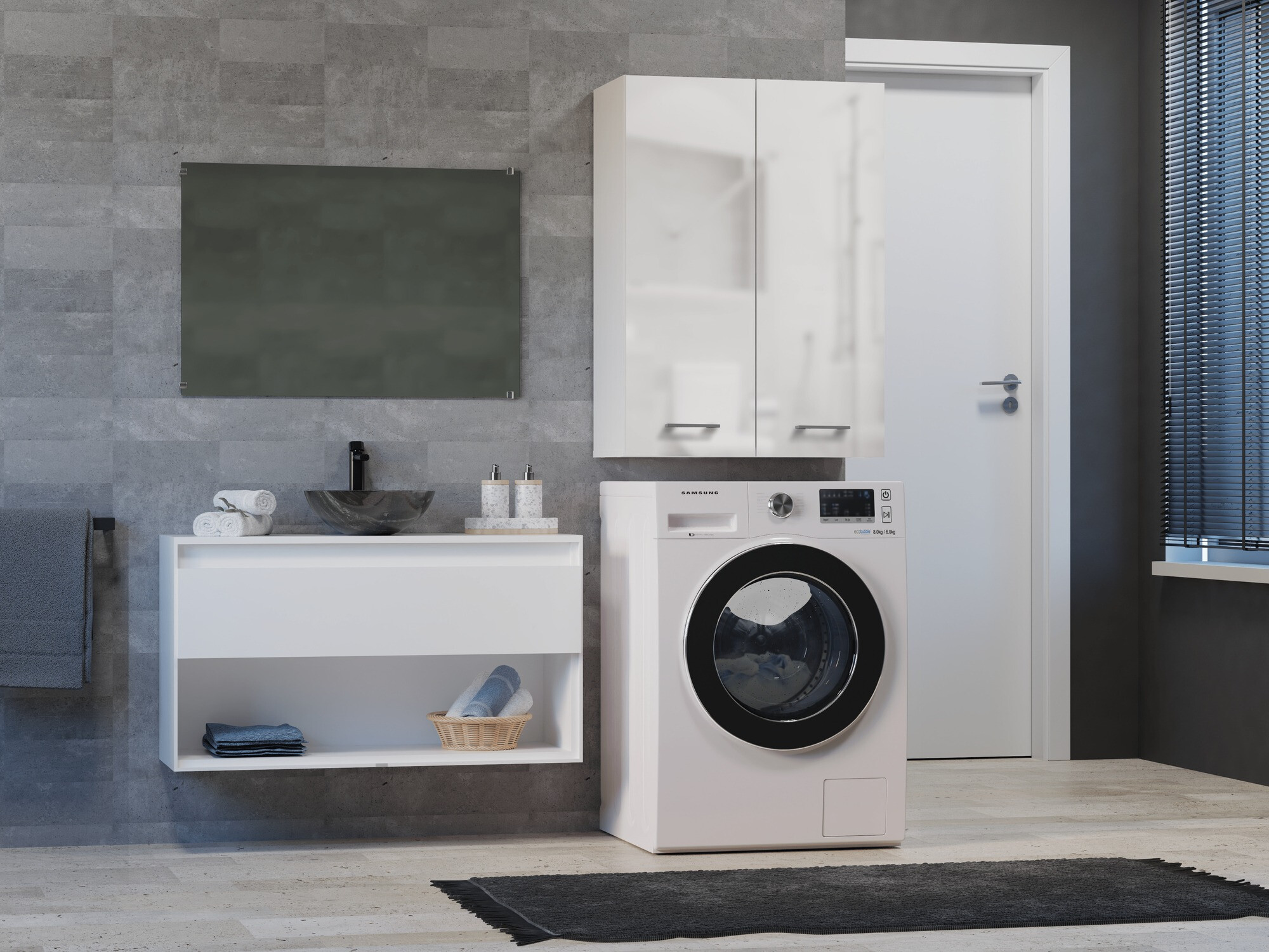 Cabinet de baie suspendat Balelbo 105 (Alb + Alb lucios)