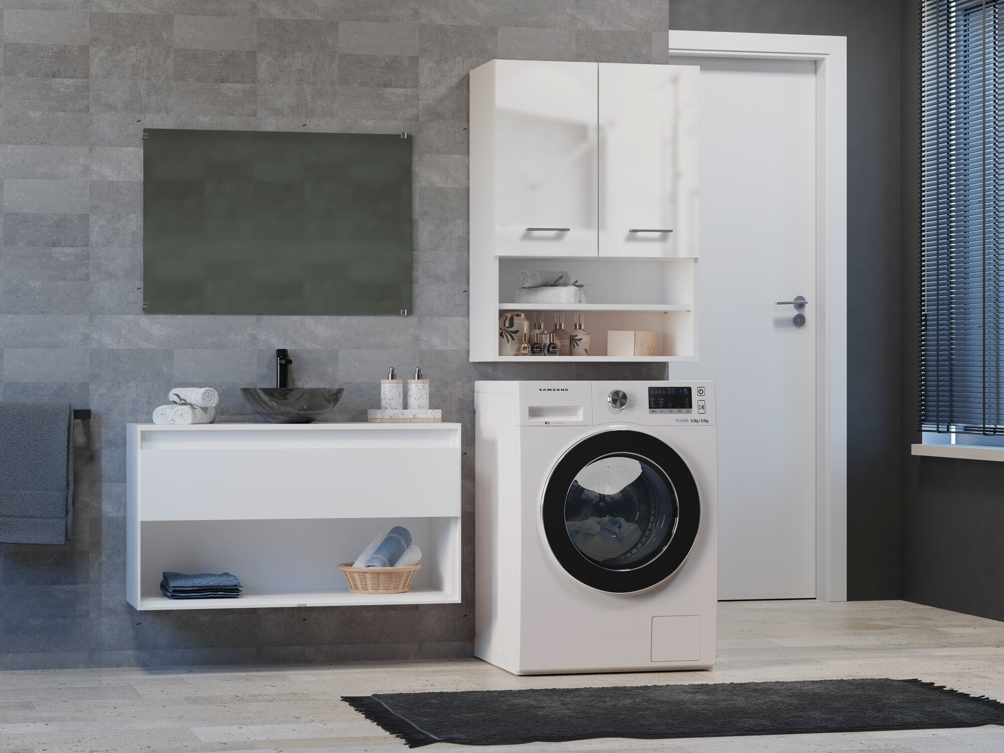 Cabinet de baie suspendat Balelbo 106 (Alb + Alb lucios)