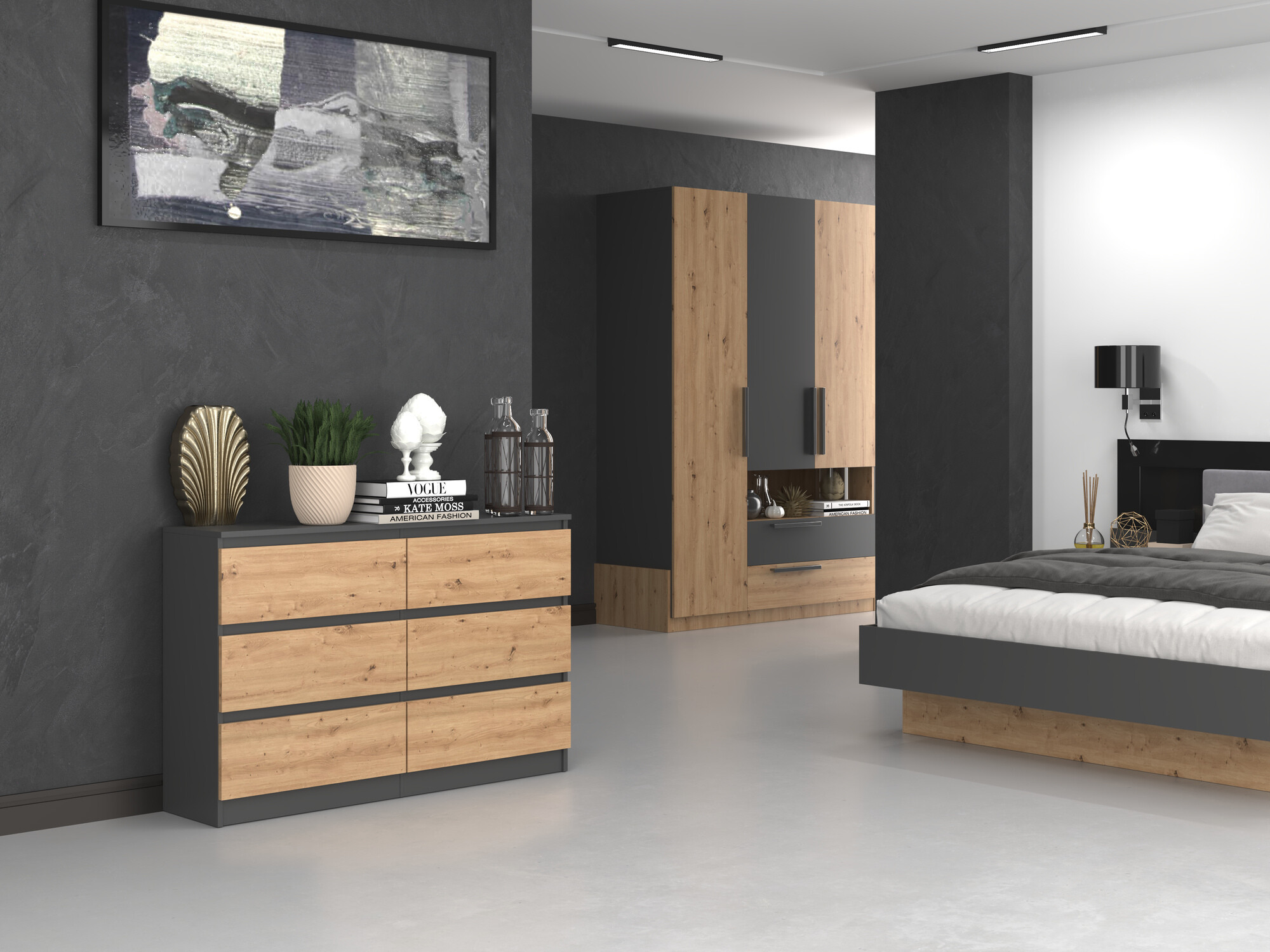 Comodă Elbvelu 103 (Antracit + Stejar artizan)
