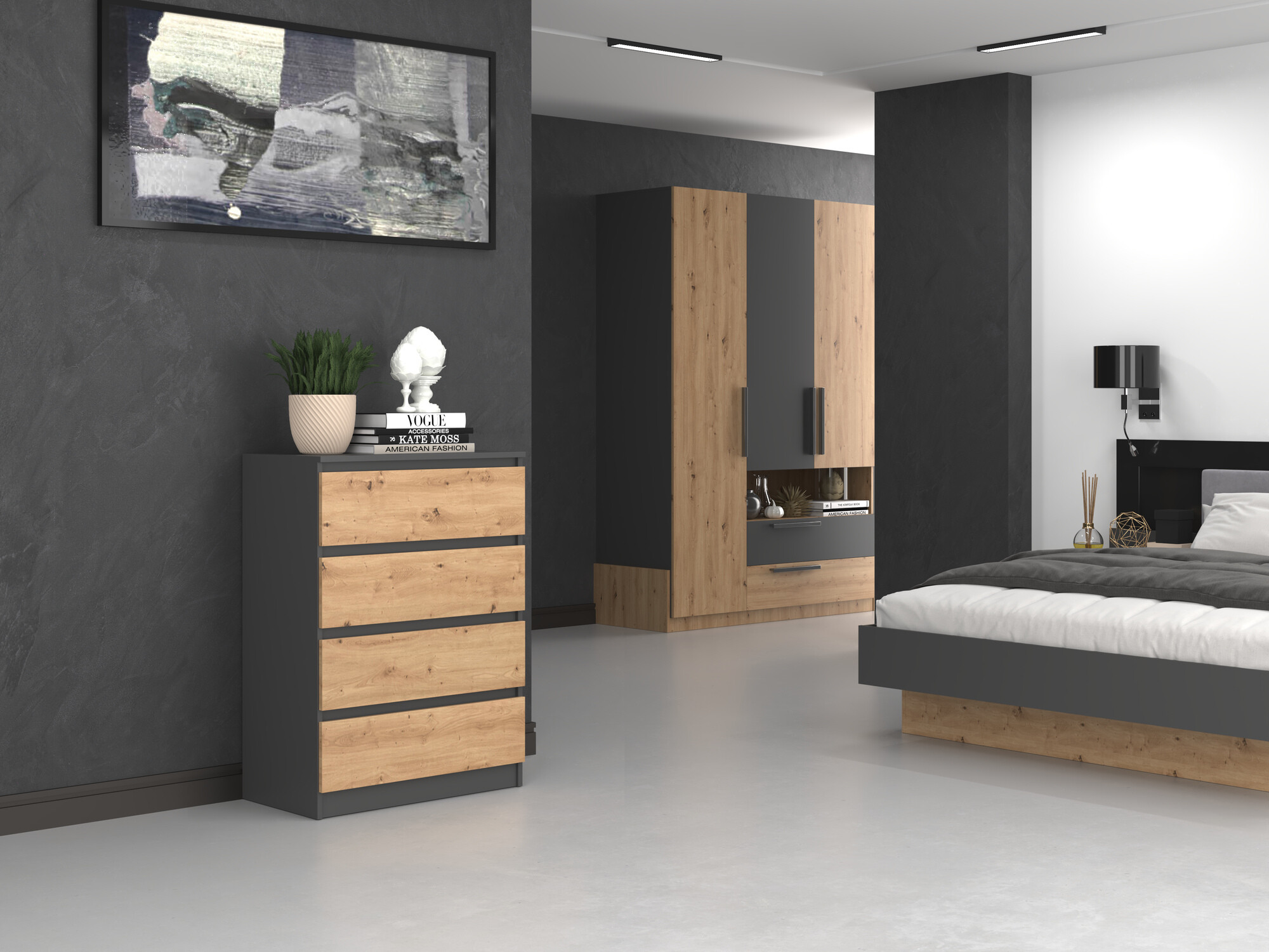 Comodă Elbvelu 105 (Antracit + Stejar artizan)