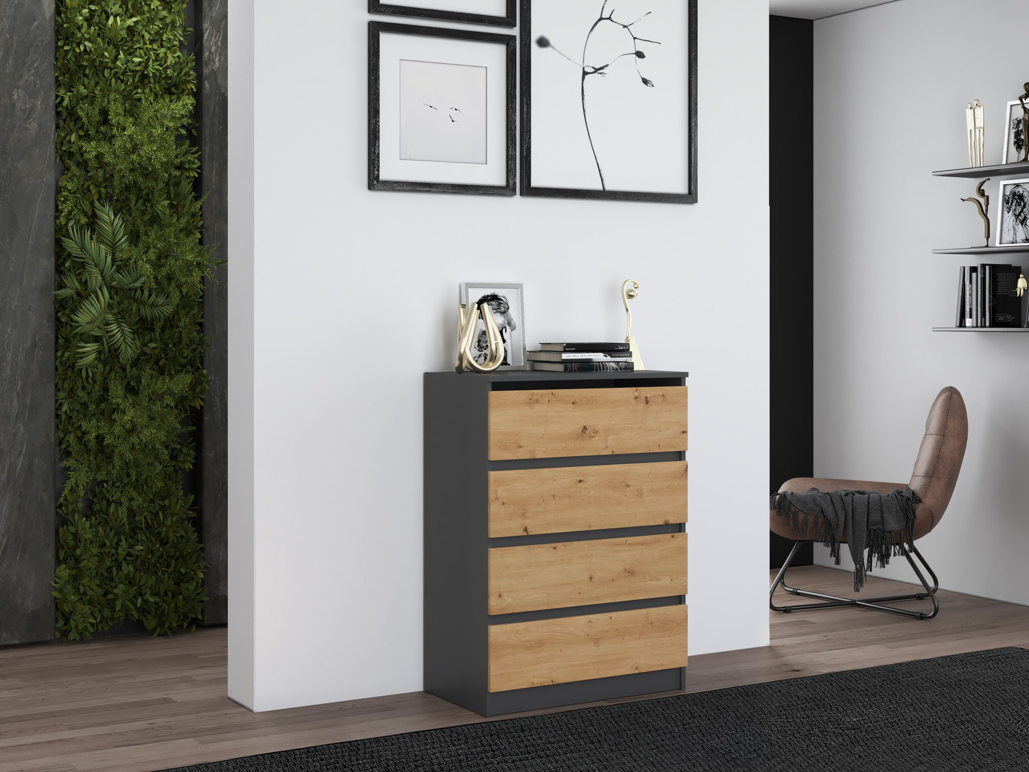 Comodă Elbvelu 105 (Antracit + Stejar artizan)