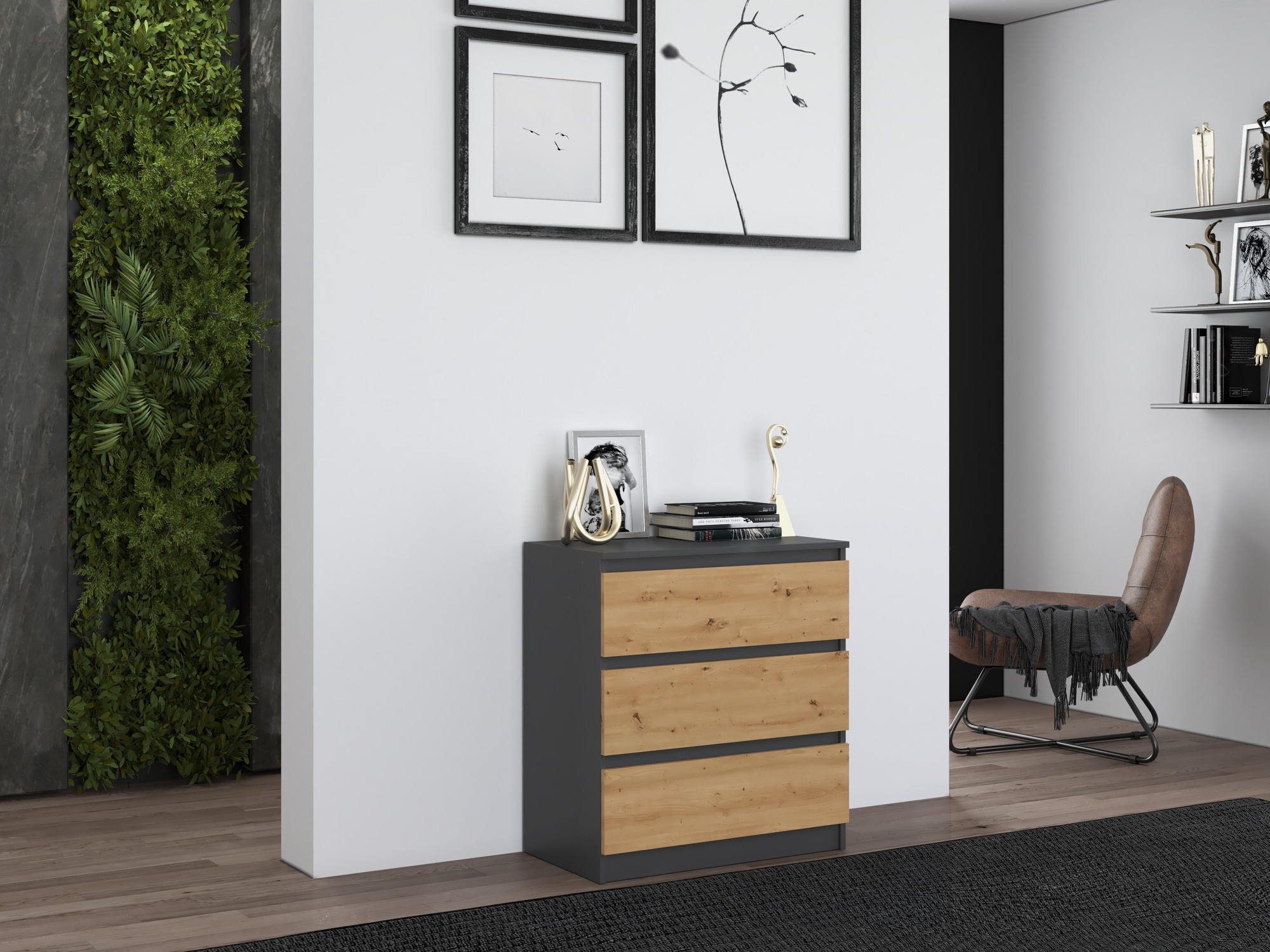 Comodă Elbvelu 106 (Antracit + Stejar artizan)