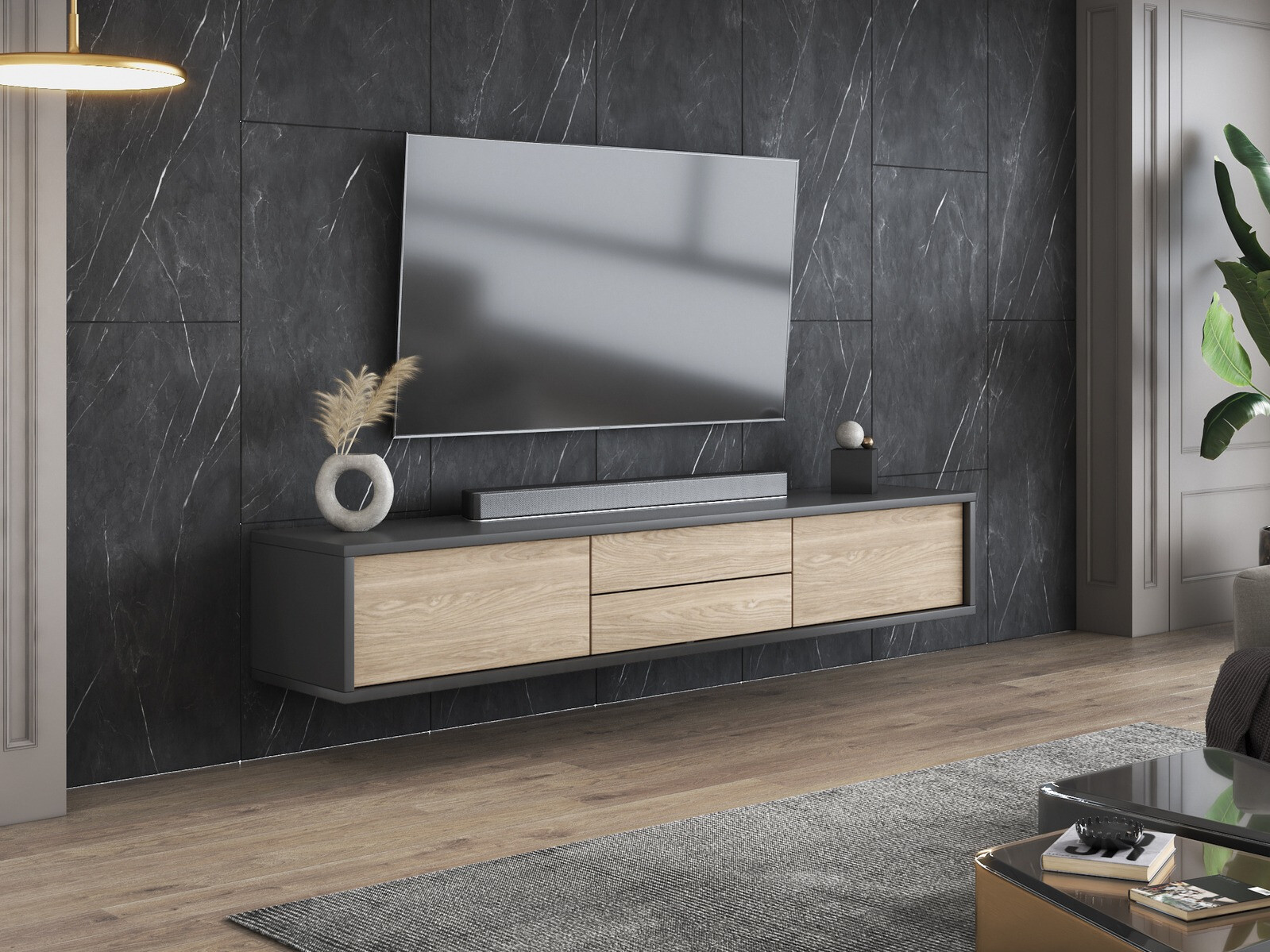 Comodă TV Austin 325 (Antracit + Stejar)