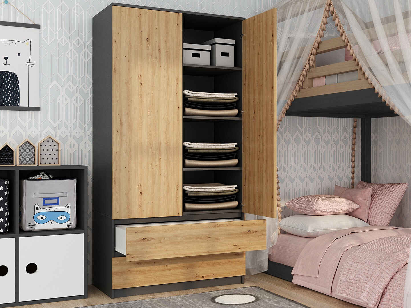 Dulap Elbvelu 116 (Antracit + Stejar artizan)