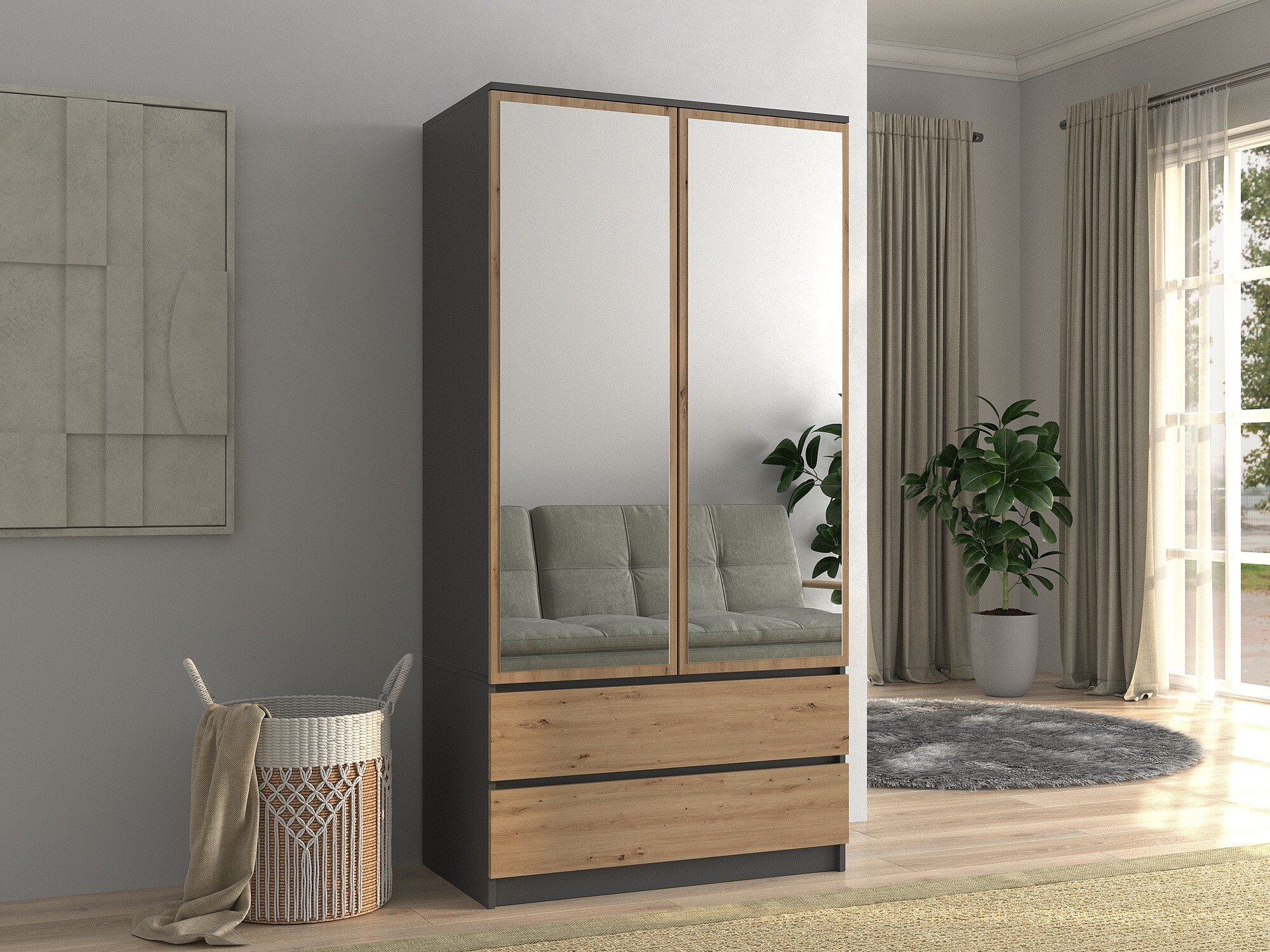 Dulap Elbvelu 116 (Antracit + Stejar artizan)