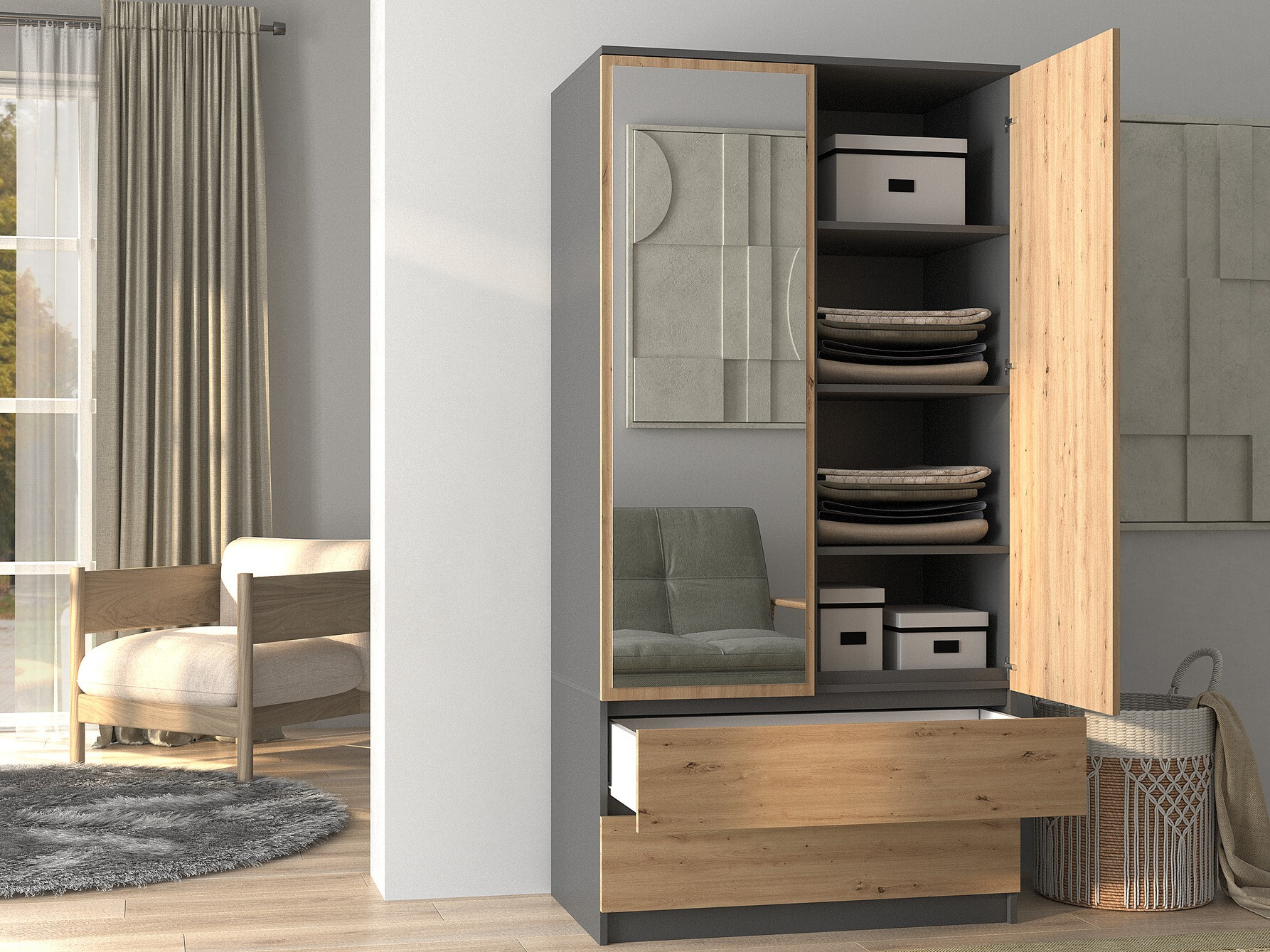 Dulap Elbvelu 116 (Antracit + Stejar artizan)
