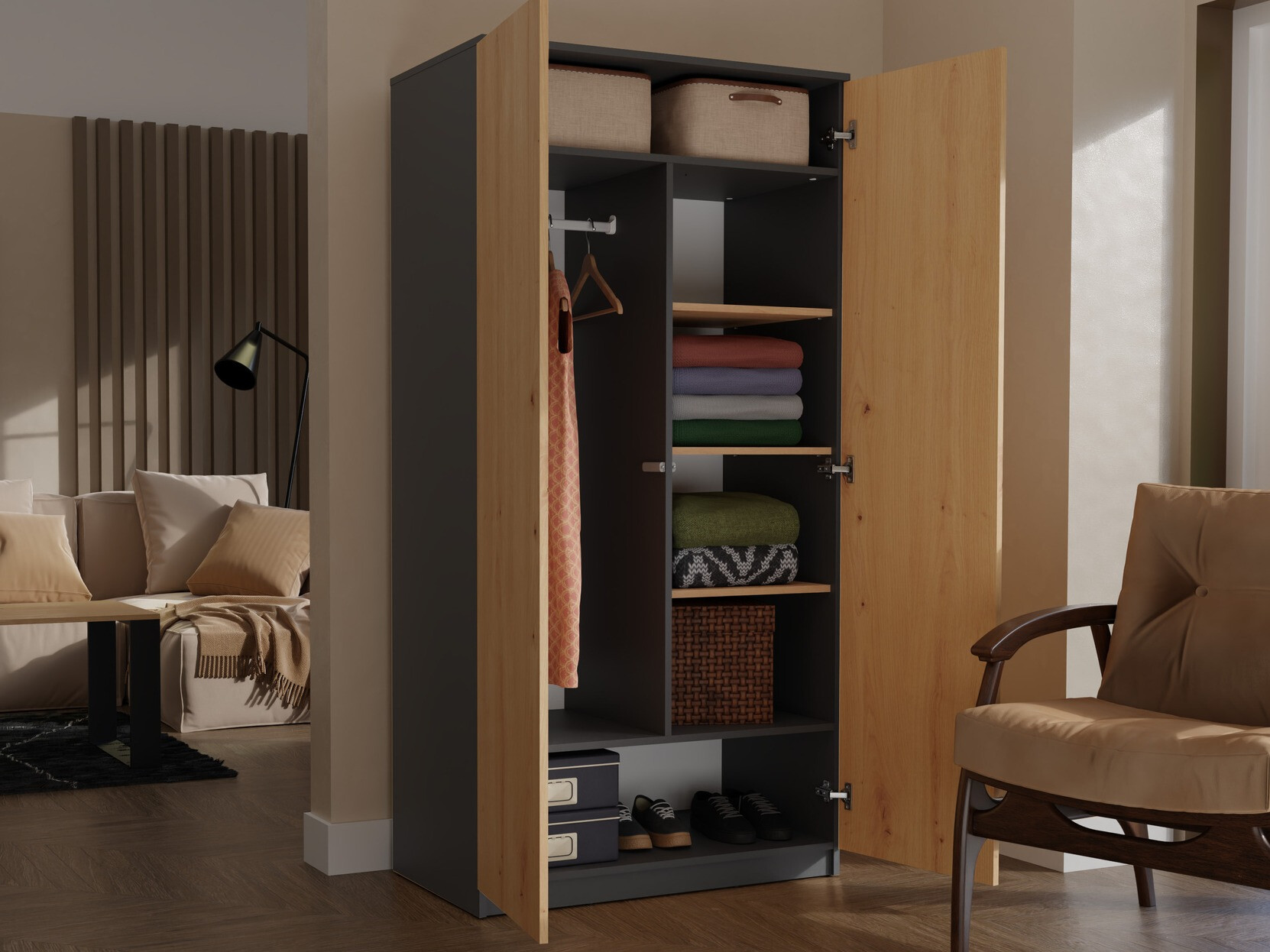 Dulap Elbvelu 117 (Antracit + Stejar artizan)