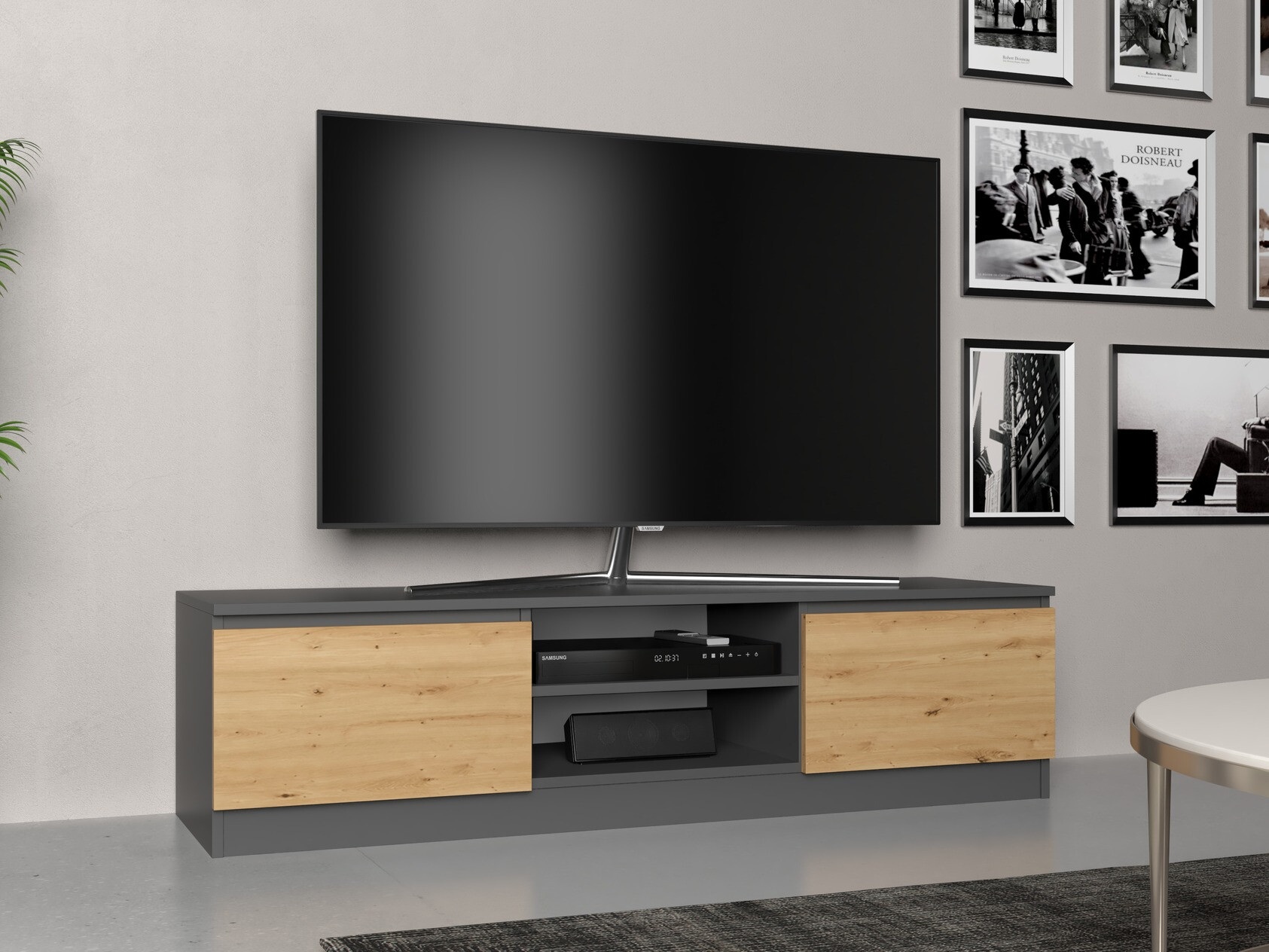Comodă TV Elbvelu 125 (Antracit + Stejar artizan)
