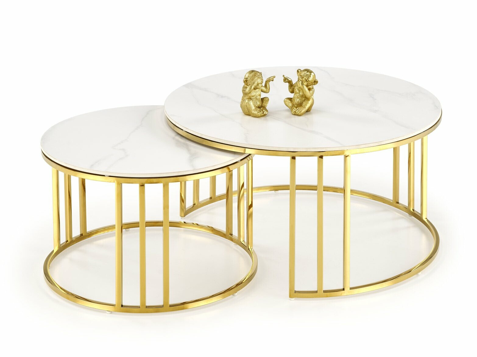 Set de măsuțe de cafea Houston 1503 (Auriu + Marmură albă)