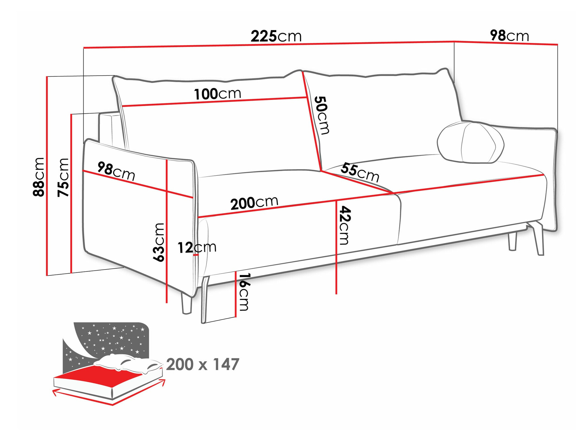 Canapea extensibilă Columbus 216 (Velo 621)