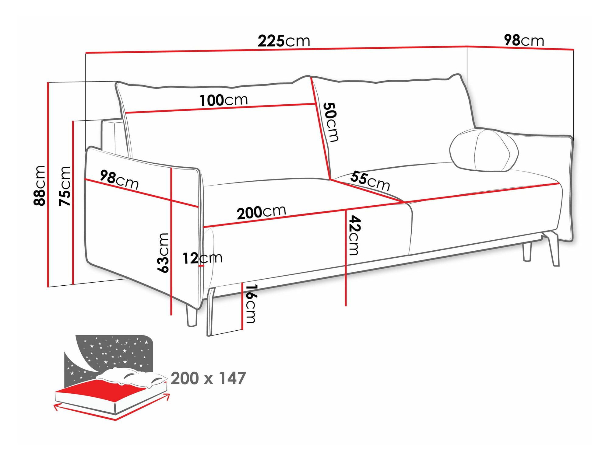 Canapea extensibilă Columbus 216 (Velo 623)