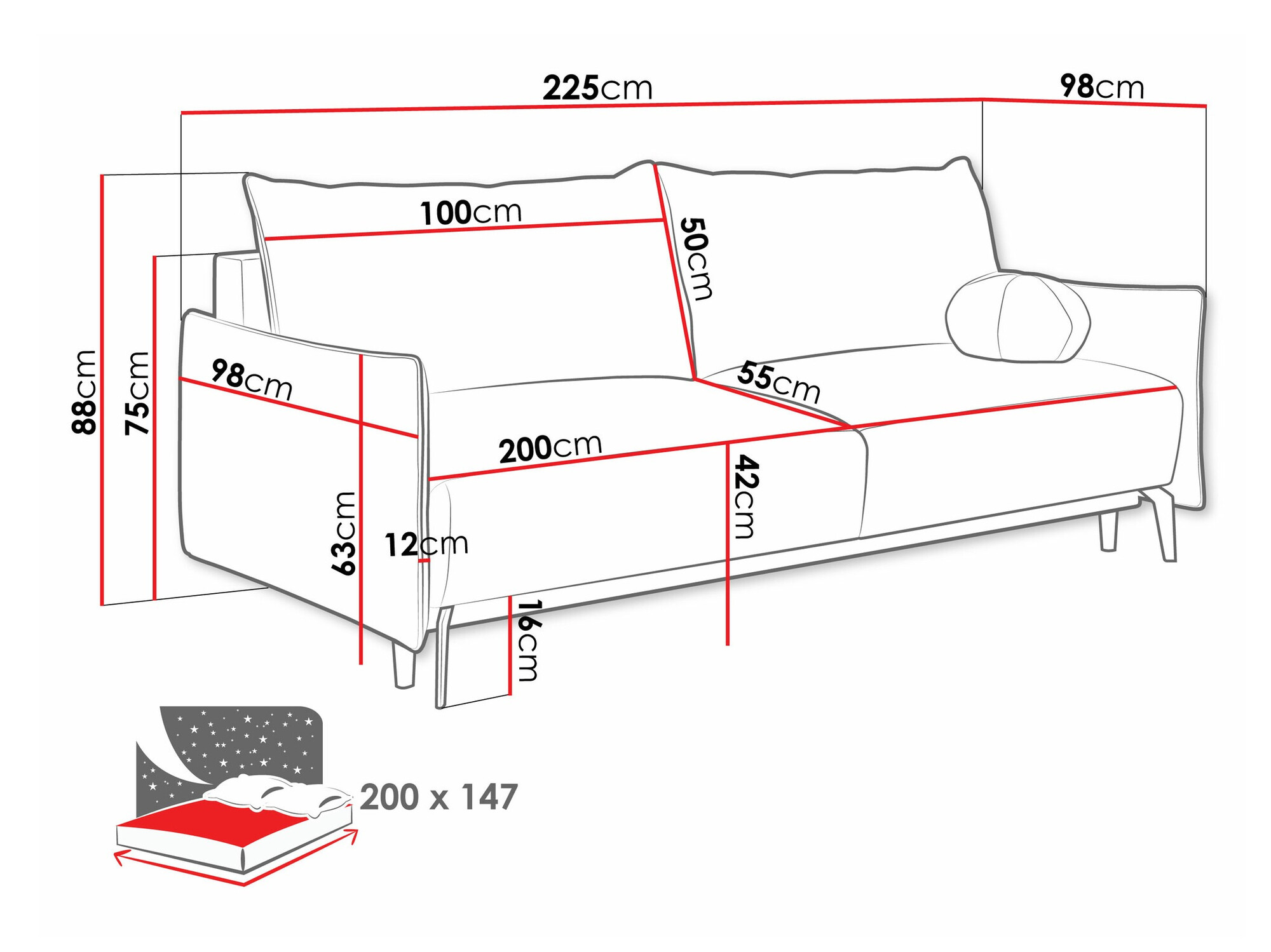 Canapea extensibilă Columbus 216 (Velo 627)