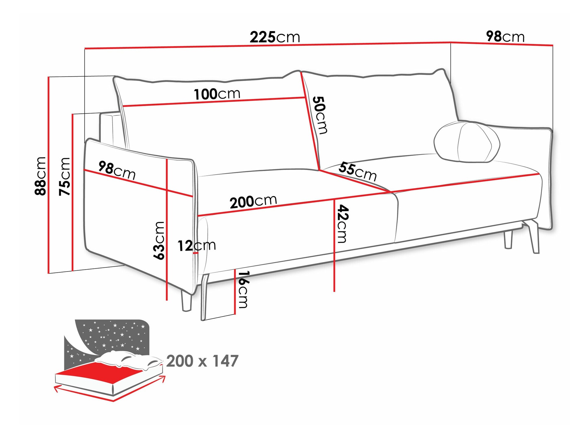 Canapea extensibilă Columbus 216 (Velo 633)