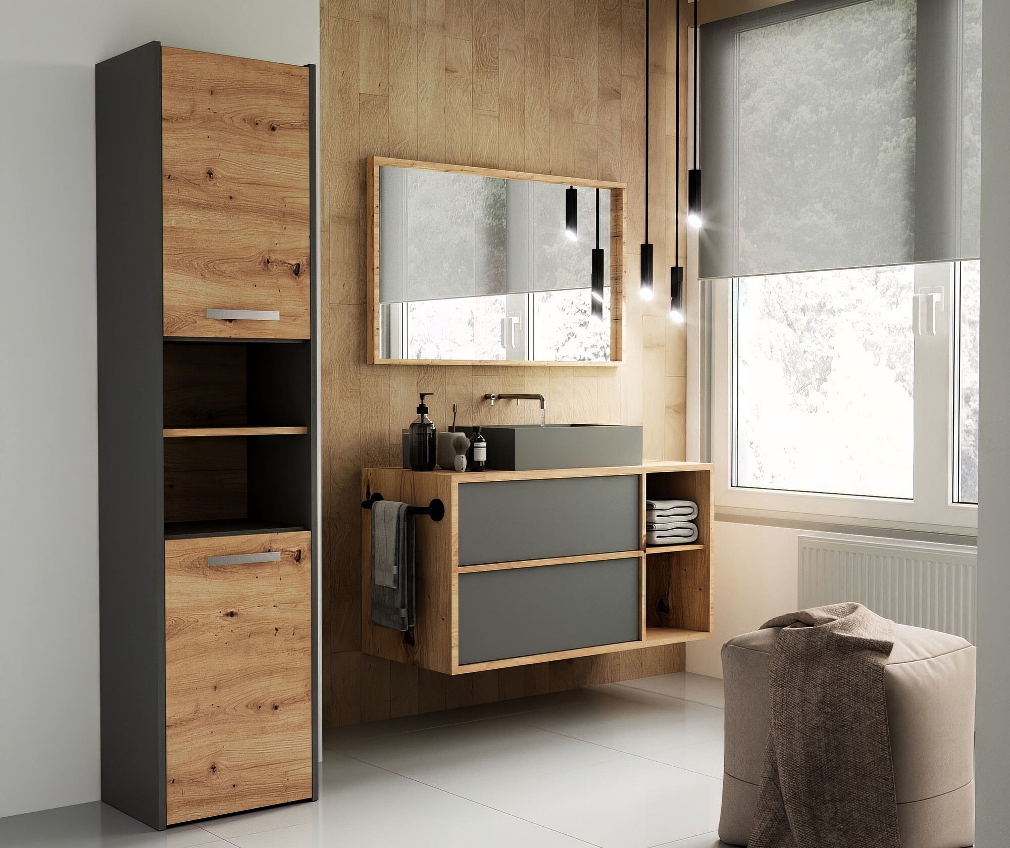 Cabinet de baie neancorat Mandeville 250 (Antracit + Stejar artizan)
