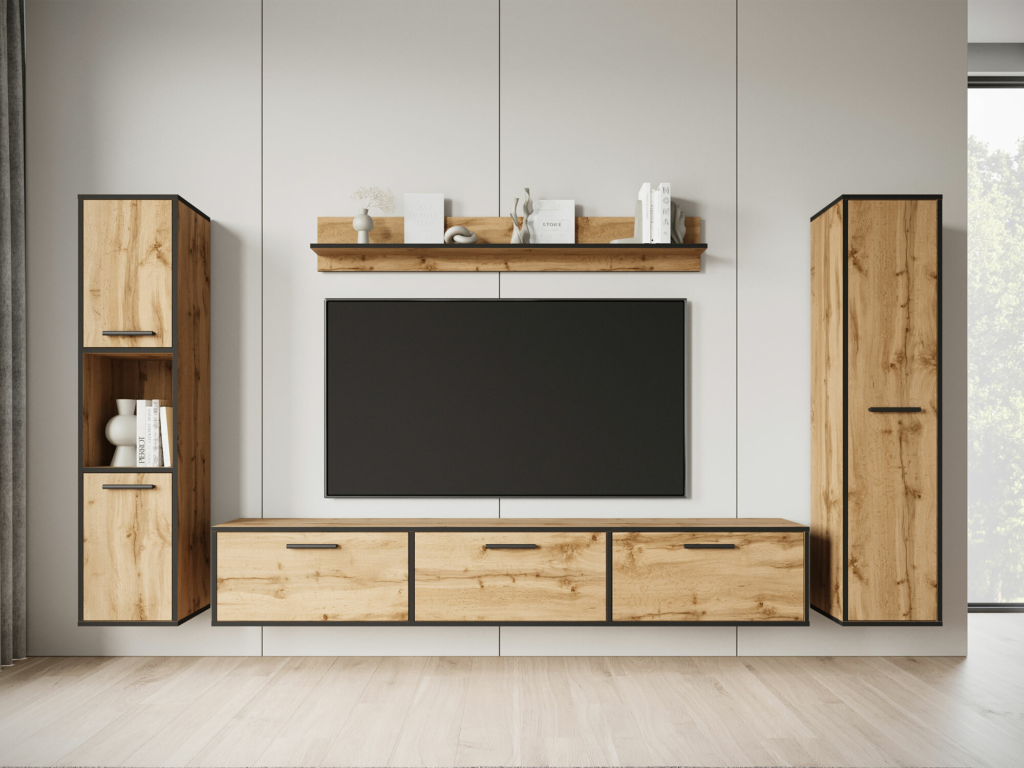 Set de living Sarasota 175 (Negru + Stejar Wotan)
