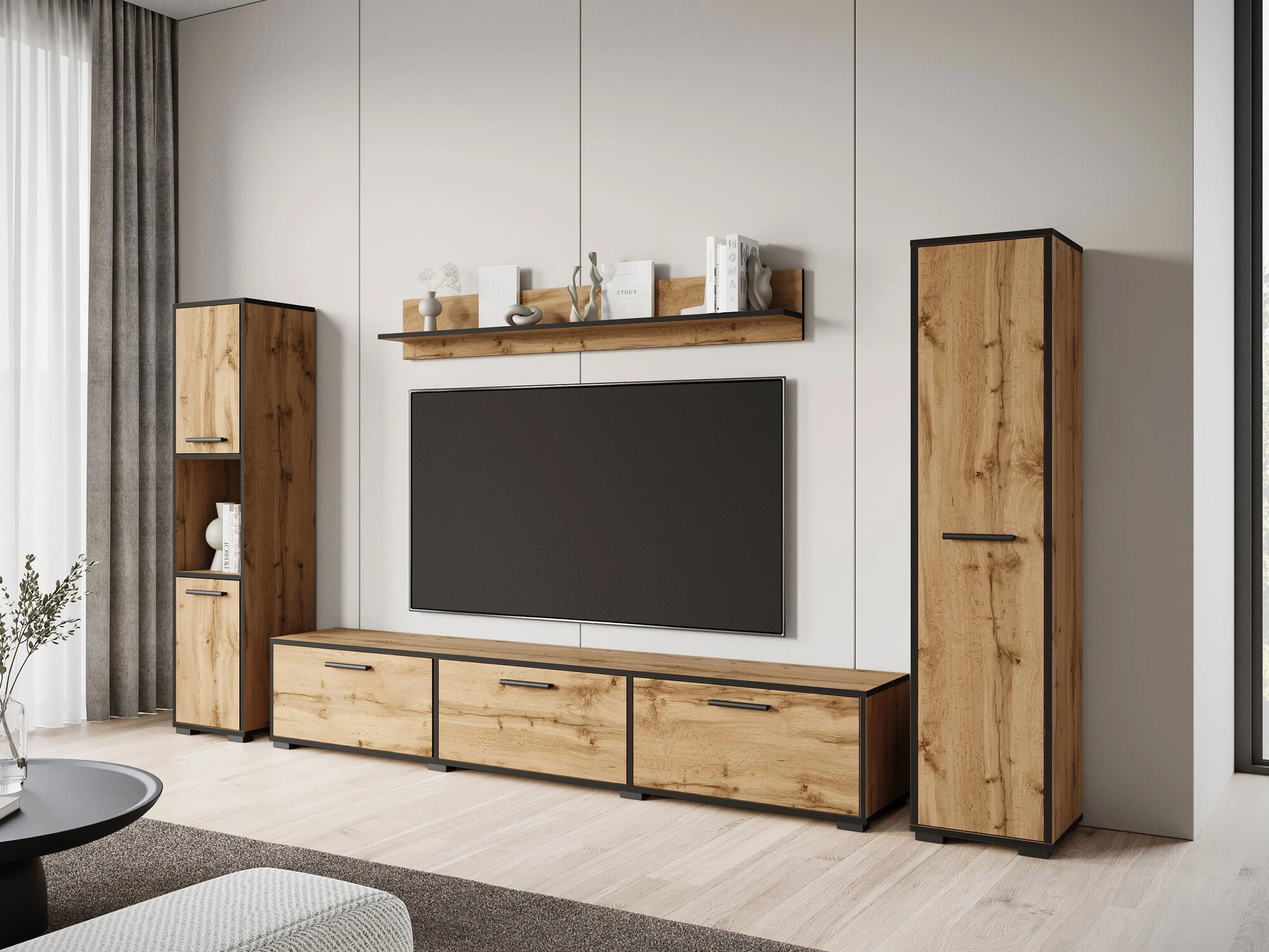 Set de living Sarasota 175 (Negru + Stejar Wotan)