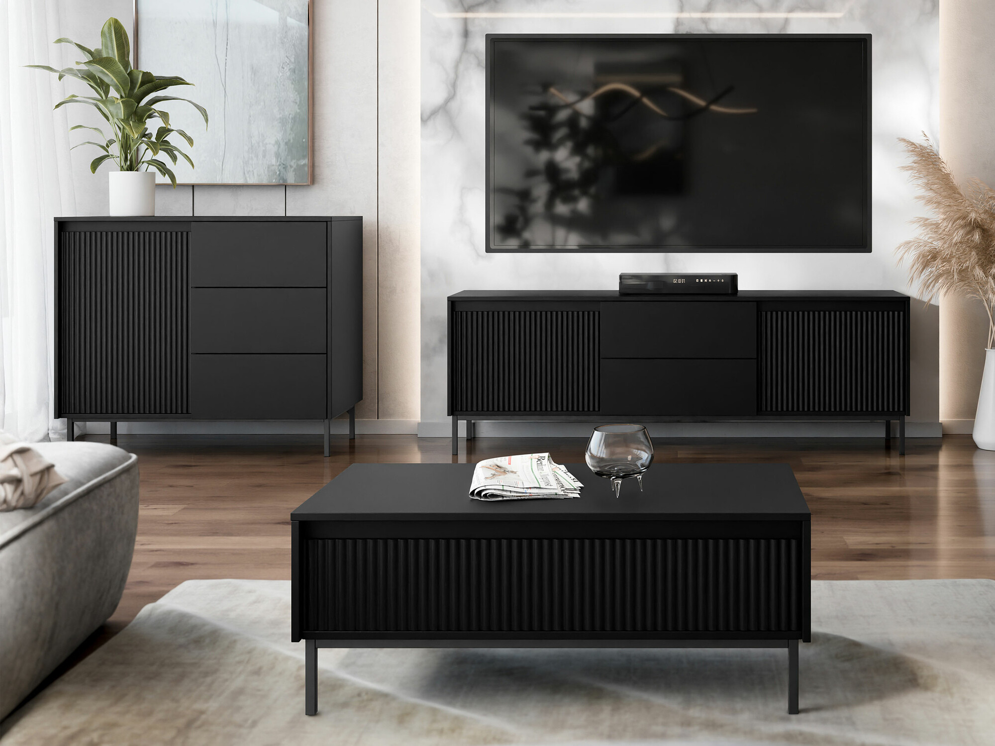 Set de living Comfivo Delruva II (Negru)