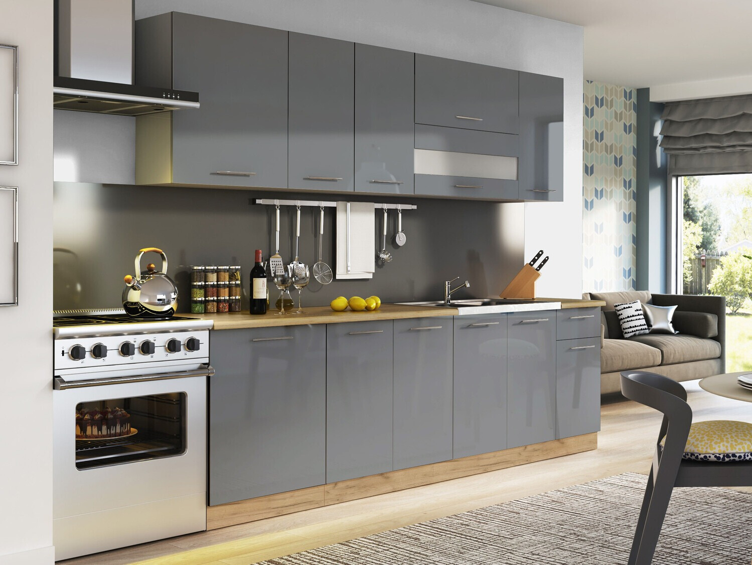 Dulap modular cu sertar și uși Tiffa Grey 140