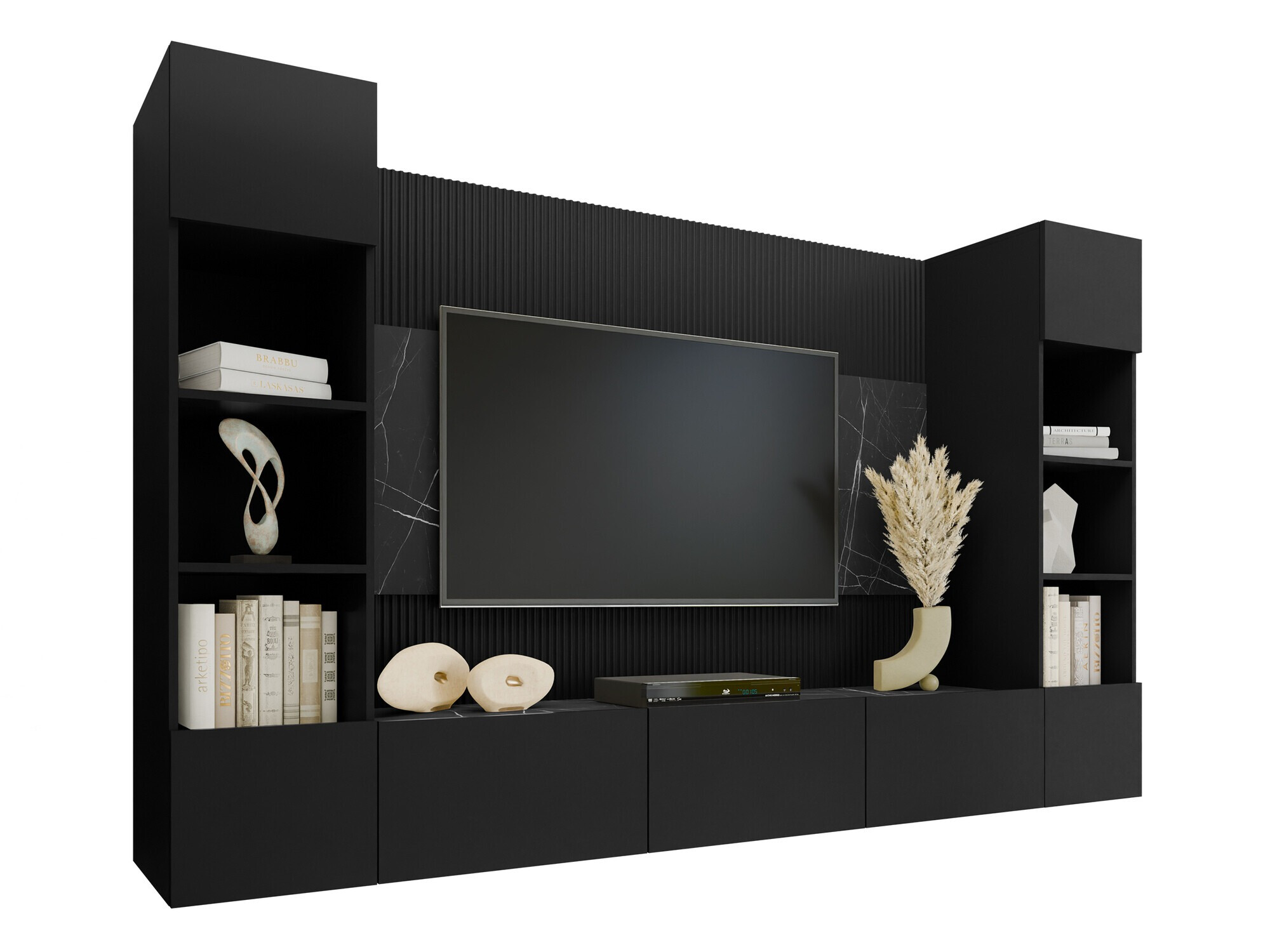 Set de living Comfivo Salix I (Negru + Marmură neagră)
