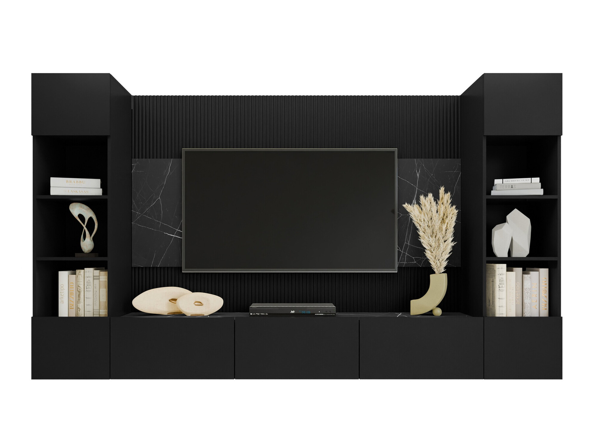 Set de living Comfivo Salix I (Negru + Marmură neagră)
