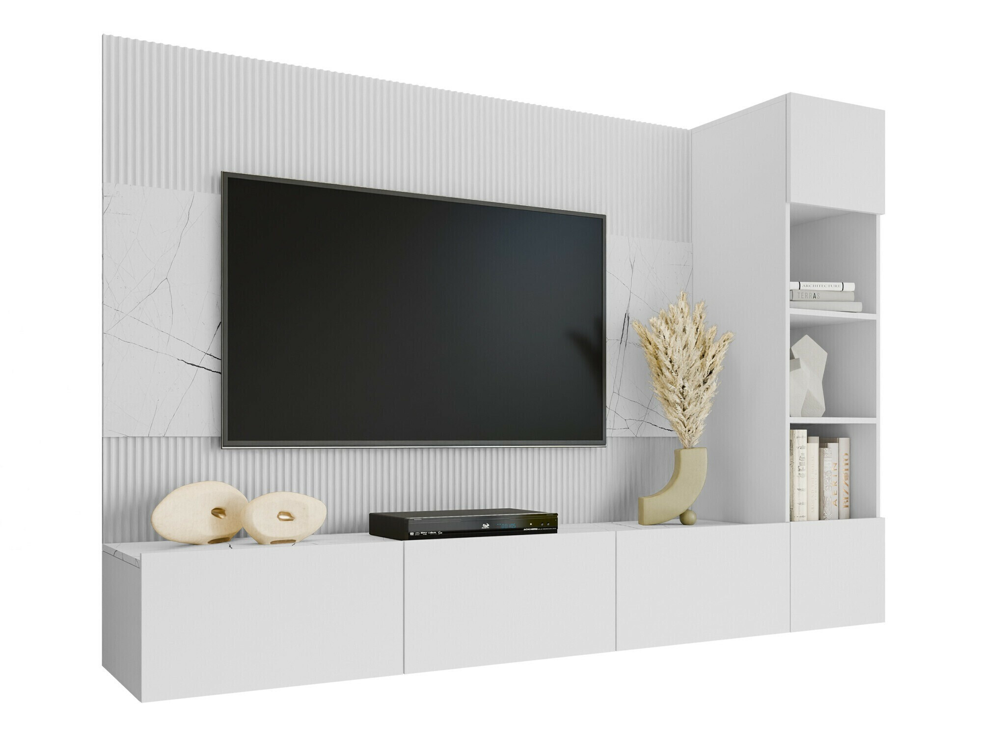 Set de living Comfivo Salix II (Alb + Marmură albă)