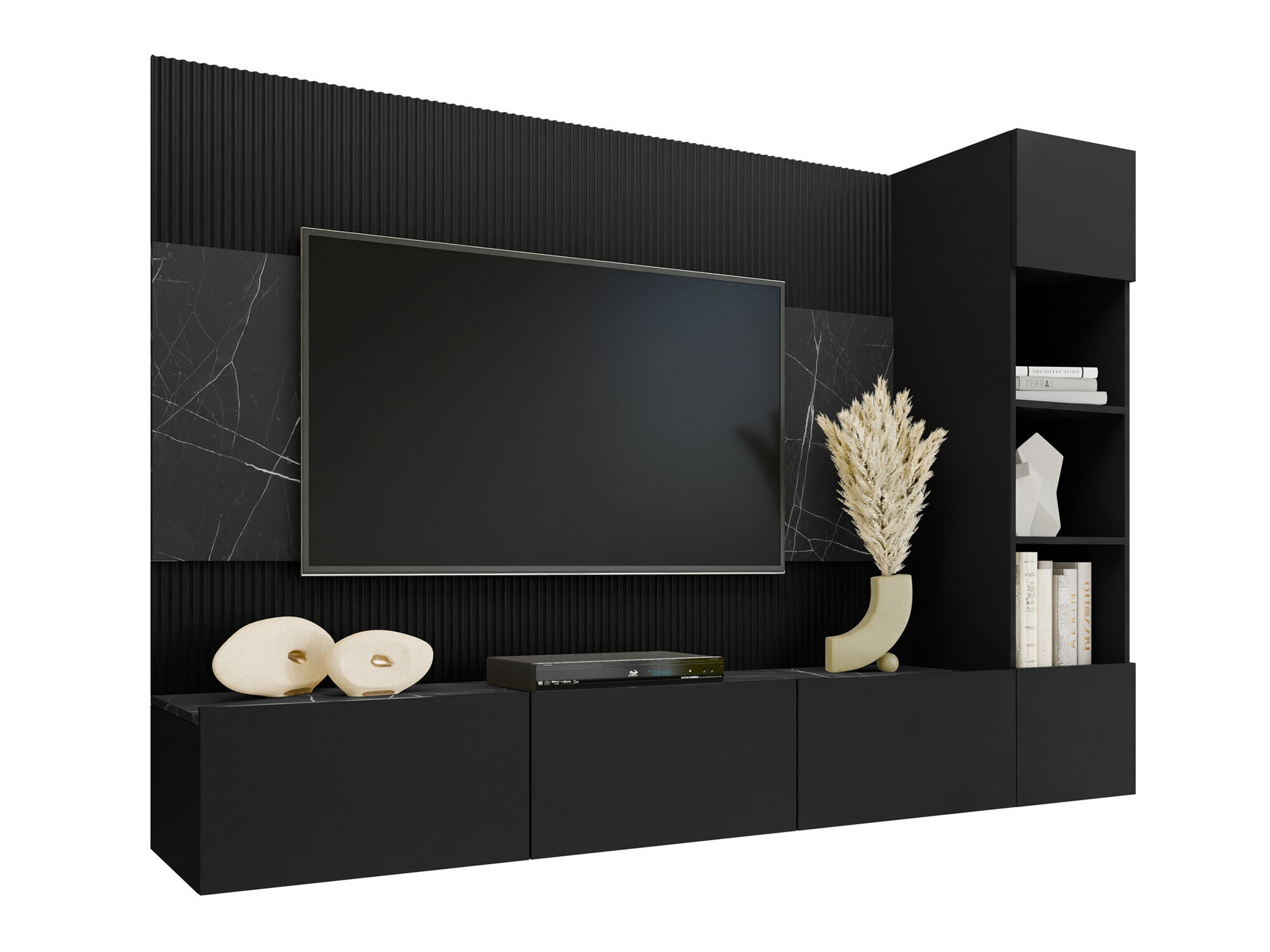 Set de living Comfivo Salix II (Negru + Marmură neagră)