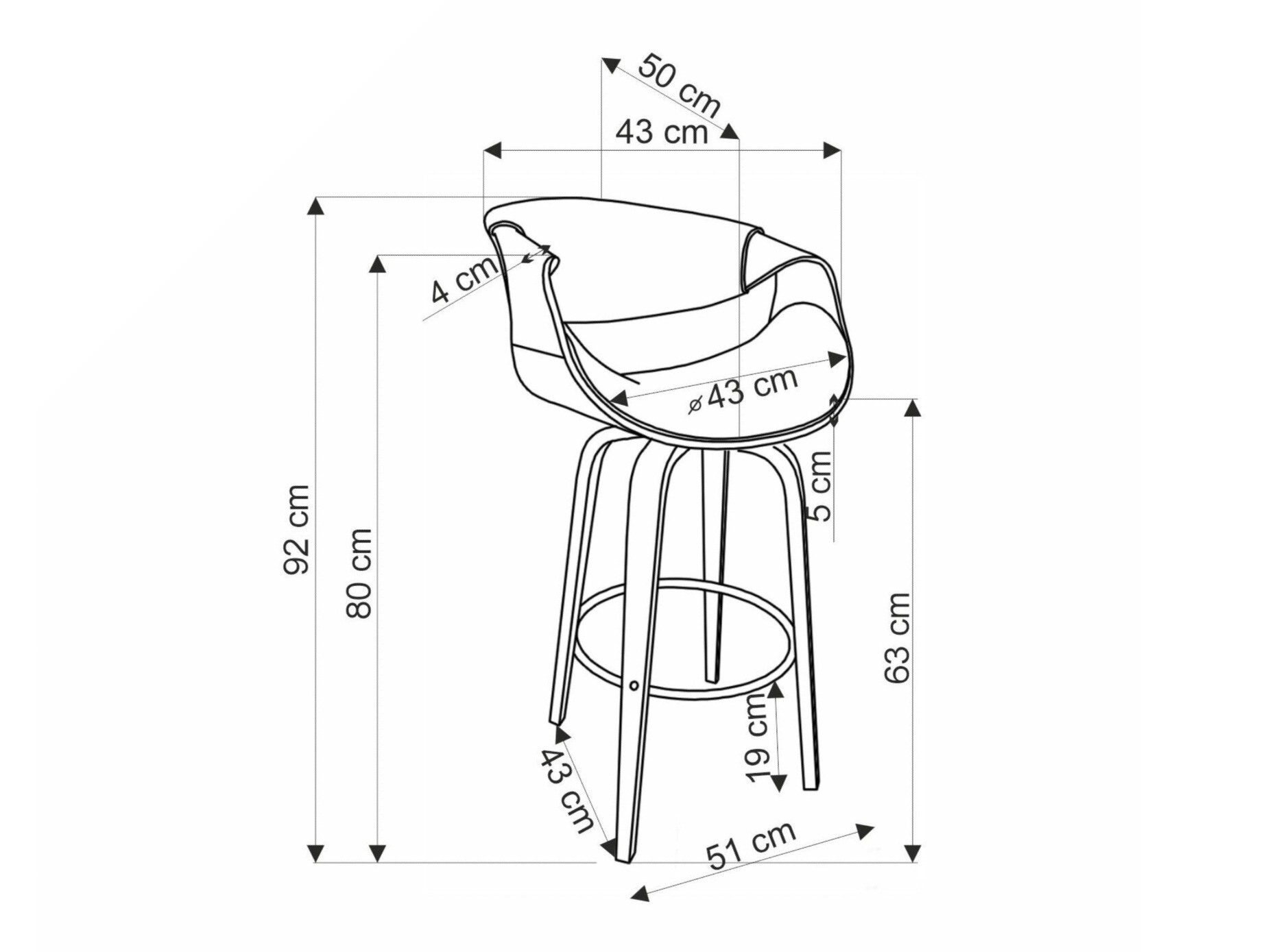Scaun de bar Houston 1599 (Gri + Nuc)