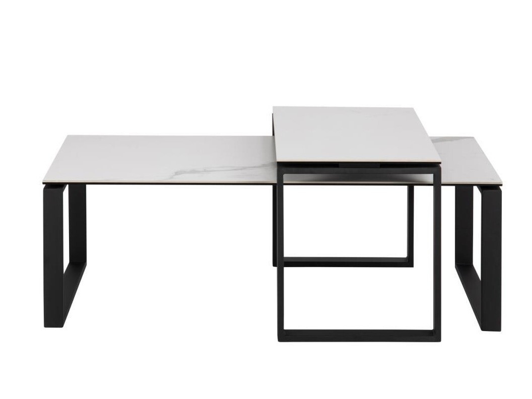 Set de măsuțe de cafea Norsica 421 (Marmură albă + Negru)