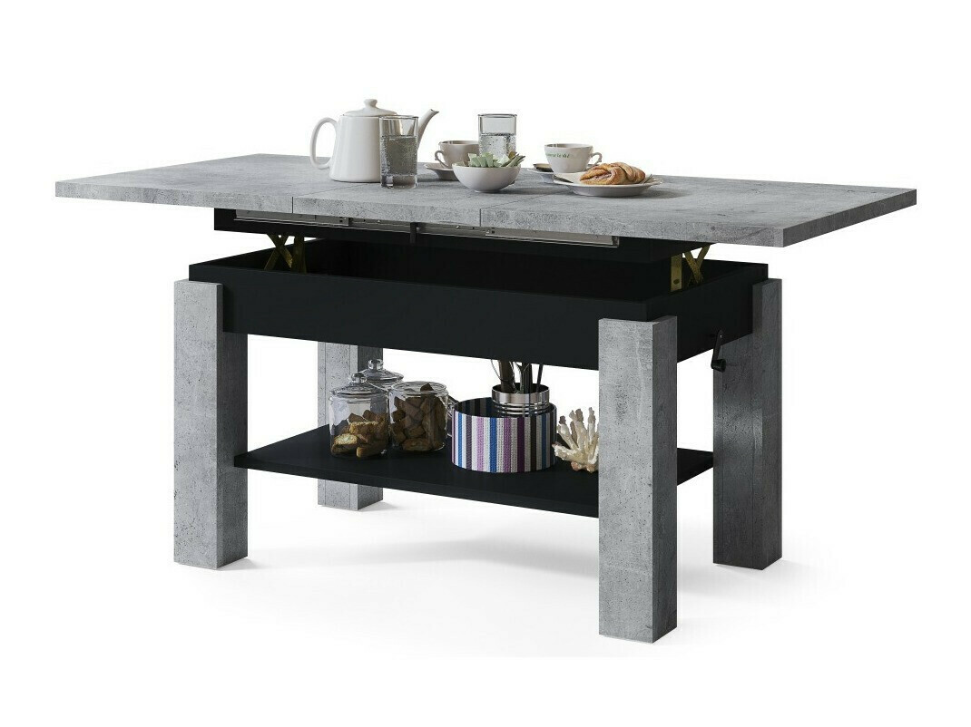 Măsuță de cafea extensibila Glendale 100 (Beton + Negru)