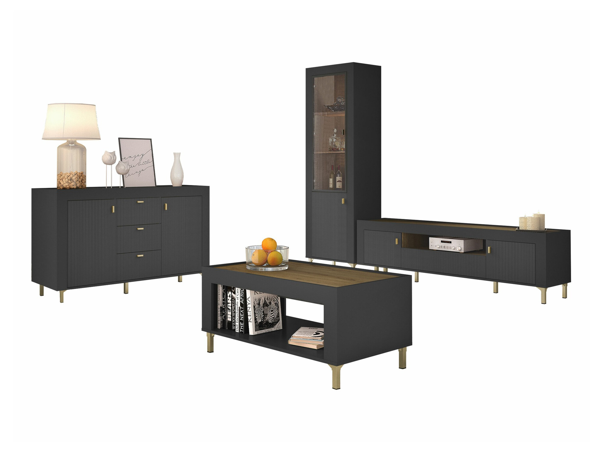 Set de living Mormavu 114 (Negru mat)
