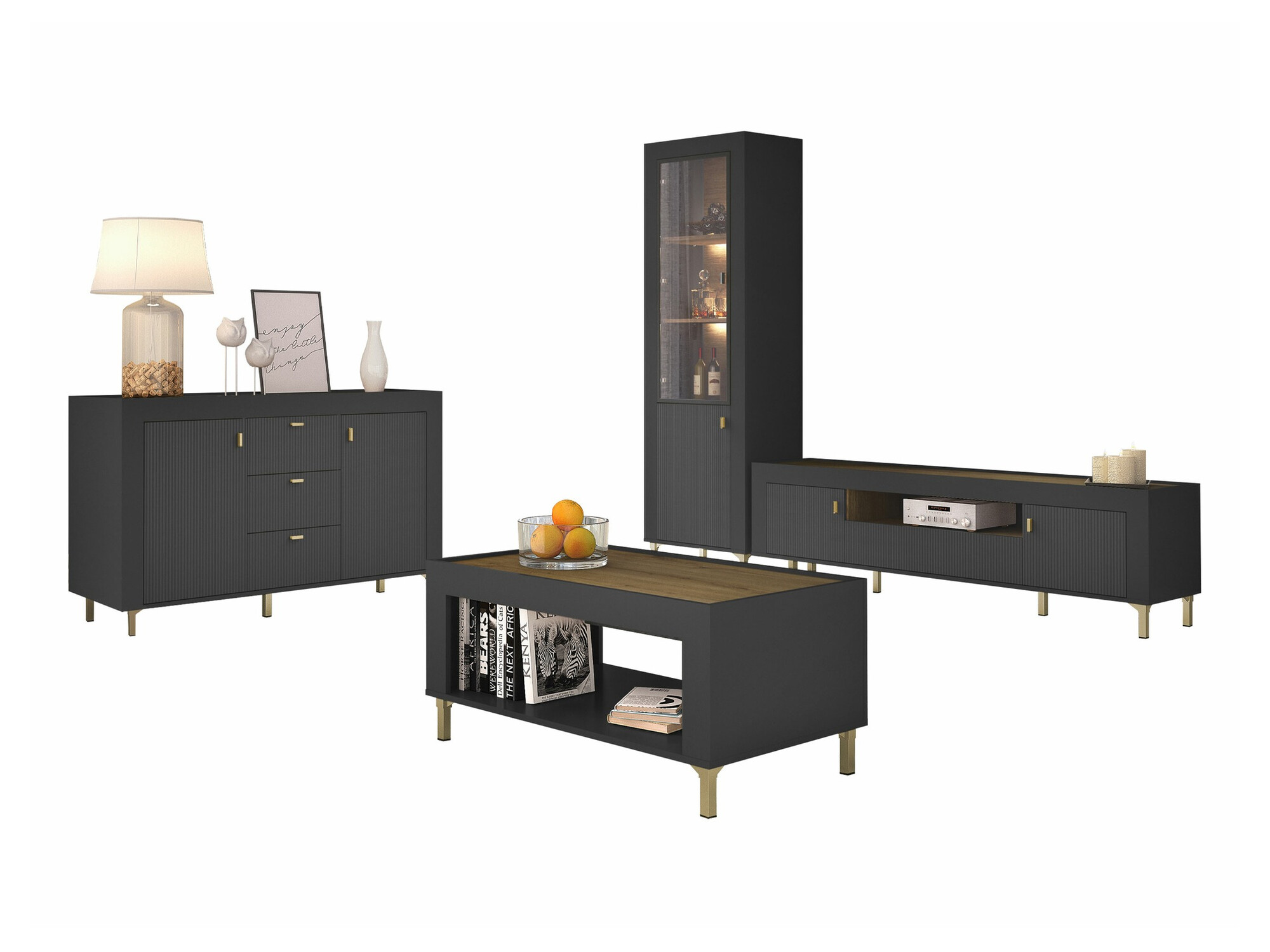 Set de living Mormavu 114 (Negru mat)